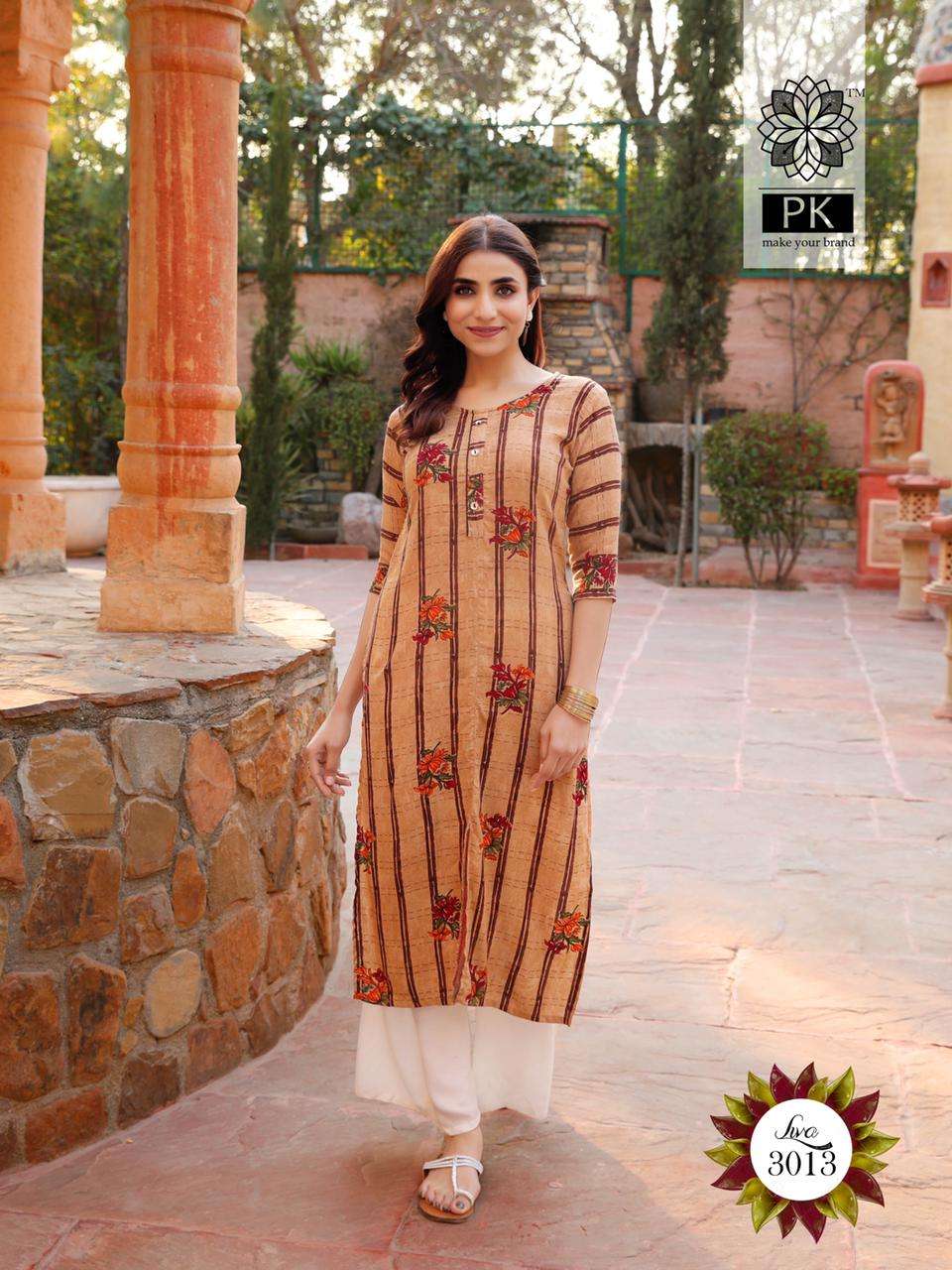 LIVA VOL-3 BY PK 3001 TO 3013 SERIES DESIGNER STYLISH FANCY COLORFUL BEAUTIFUL PARTY WEAR & ETHNIC WEAR COLLECTION HEAVY RAYON PRINT KURTIS AT WHOLESALE PRICE