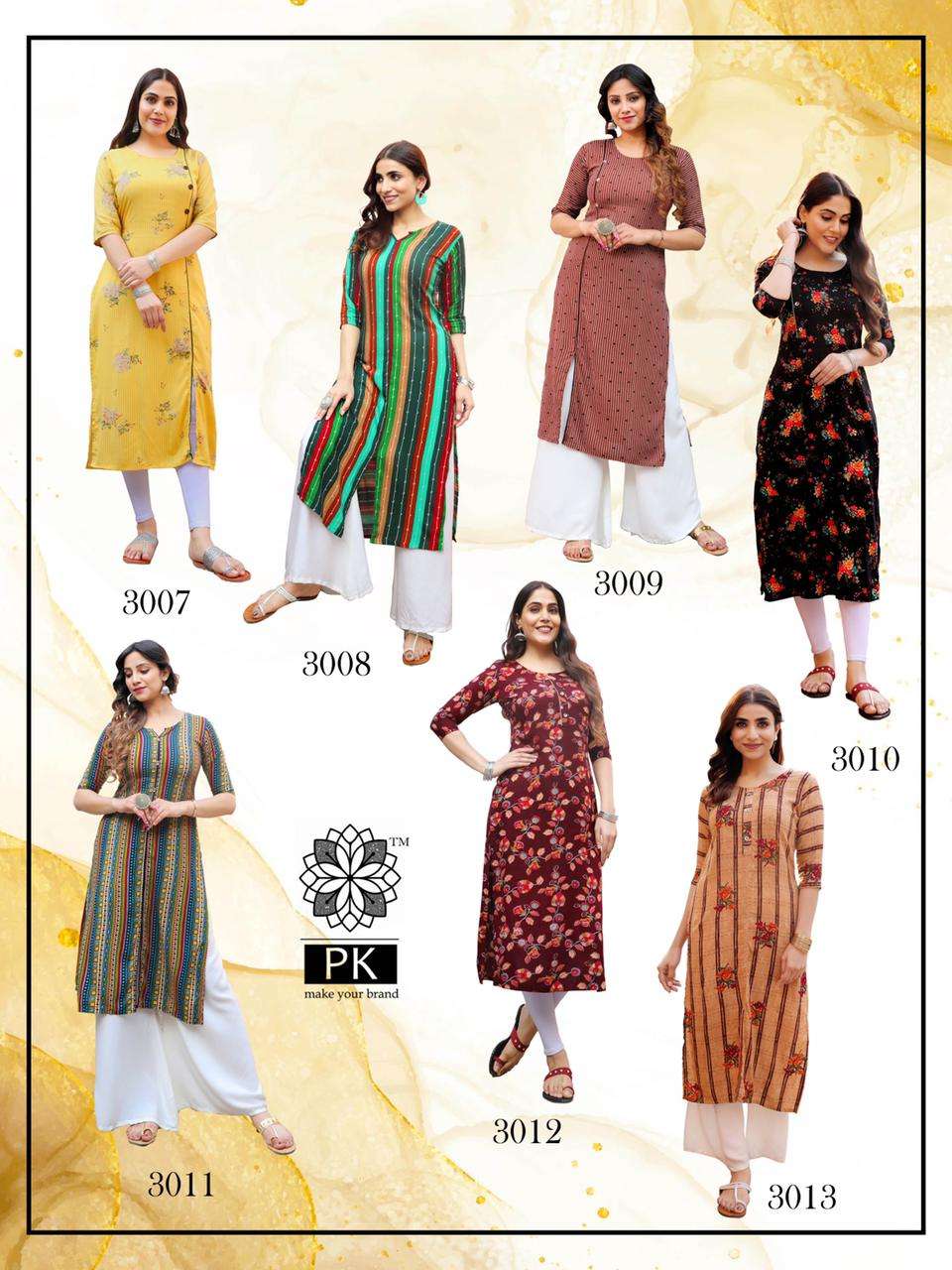 LIVA VOL-3 BY PK 3001 TO 3013 SERIES DESIGNER STYLISH FANCY COLORFUL BEAUTIFUL PARTY WEAR & ETHNIC WEAR COLLECTION HEAVY RAYON PRINT KURTIS AT WHOLESALE PRICE
