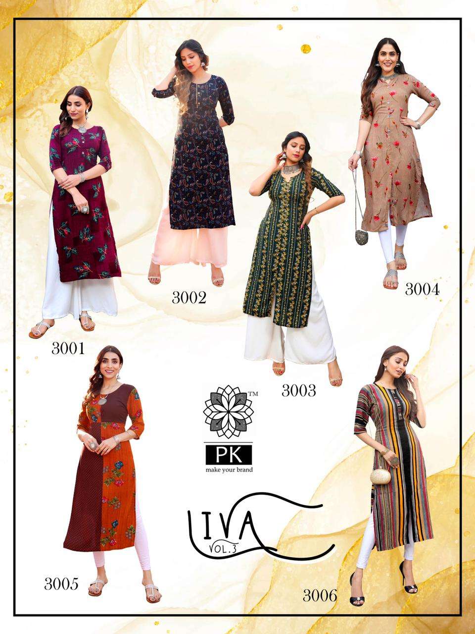 LIVA VOL-3 BY PK 3001 TO 3013 SERIES DESIGNER STYLISH FANCY COLORFUL BEAUTIFUL PARTY WEAR & ETHNIC WEAR COLLECTION HEAVY RAYON PRINT KURTIS AT WHOLESALE PRICE