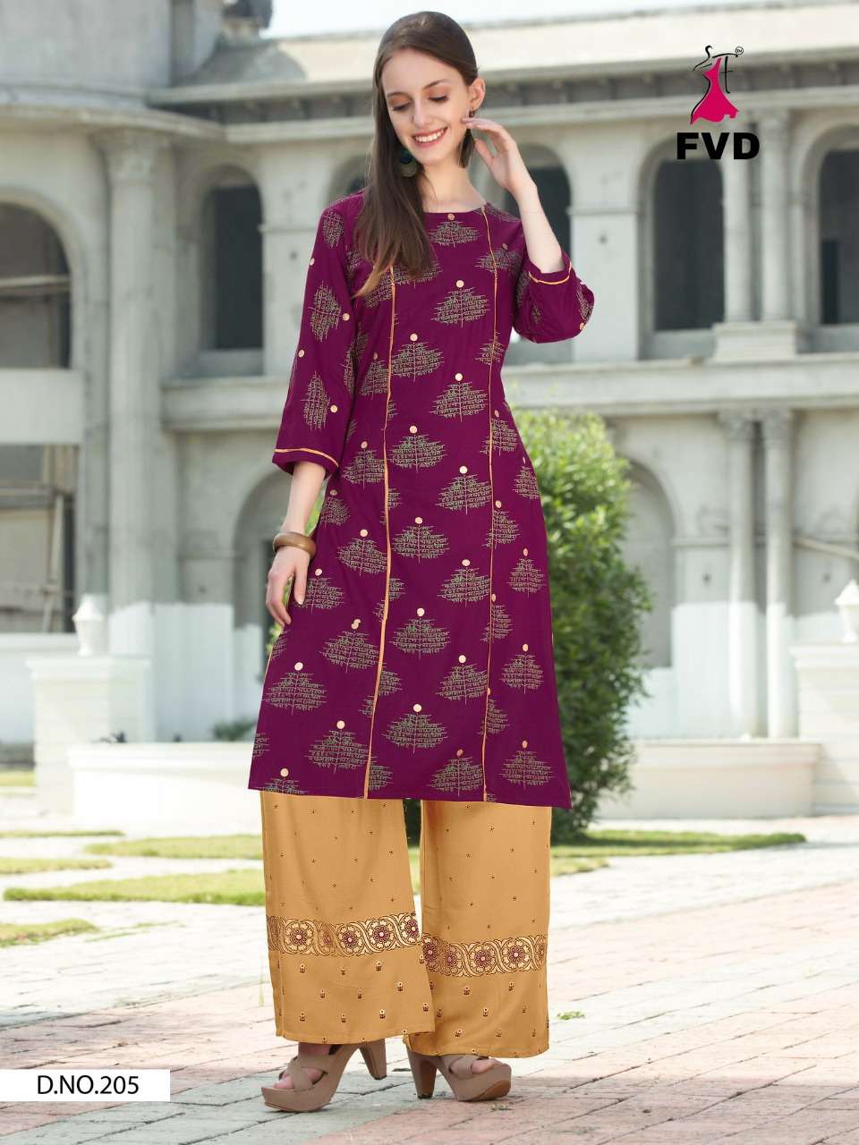 CLASSIC GOLD VOL-3 BY FVD 204 TO 211 SERIES DESIGNER STYLISH FANCY COLORFUL BEAUTIFUL PARTY WEAR & ETHNIC WEAR COLLECTION RAYON FOIL PRINT KURTIS WITH BOTTOM AT WHOLESALE PRICE