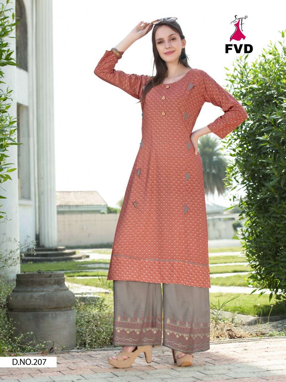 CLASSIC GOLD VOL-3 BY FVD 204 TO 211 SERIES DESIGNER STYLISH FANCY COLORFUL BEAUTIFUL PARTY WEAR & ETHNIC WEAR COLLECTION RAYON FOIL PRINT KURTIS WITH BOTTOM AT WHOLESALE PRICE