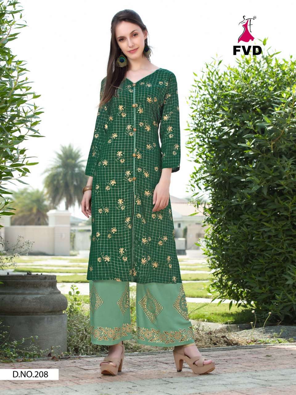 CLASSIC GOLD VOL-3 BY FVD 204 TO 211 SERIES DESIGNER STYLISH FANCY COLORFUL BEAUTIFUL PARTY WEAR & ETHNIC WEAR COLLECTION RAYON FOIL PRINT KURTIS WITH BOTTOM AT WHOLESALE PRICE