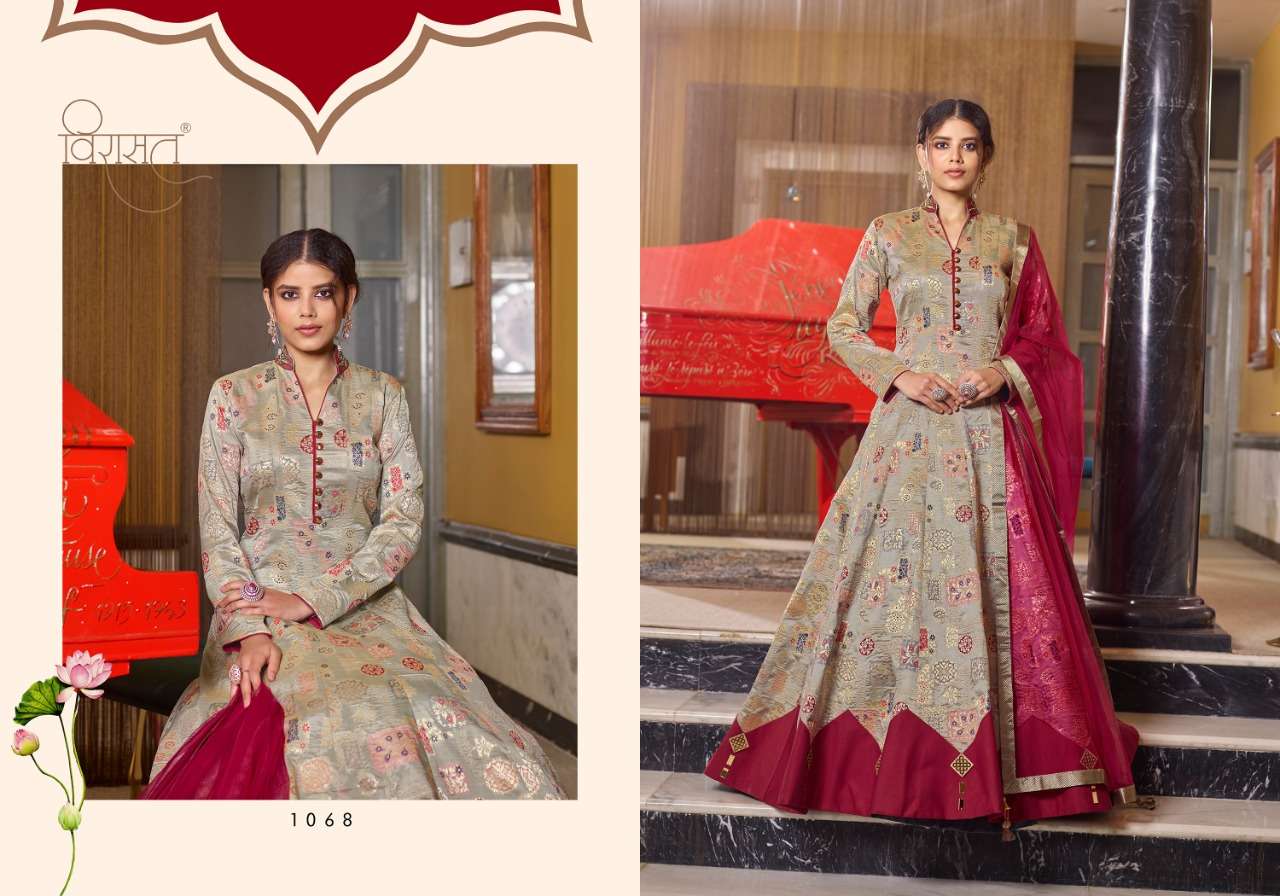 MUSKAN BY VIRASAT 1068 TO 1071 SERIES BEAUTIFUL STYLISH ANARKALI SUITS FANCY COLORFUL CASUAL WEAR & ETHNIC WEAR & READY TO WEAR JACQUARD WITH HANDWORK DRESSES AT WHOLESALE PRICE