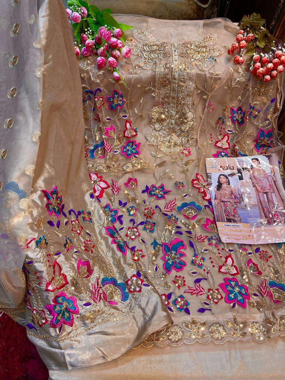 AZALIA BY ELAAF BEAUTIFUL STYLISH SUITS FANCY COLORFUL CASUAL WEAR & ETHNIC WEAR & READY TO WEAR HEAVY BUTTERFLY NET EMBROIDERY DRESSES AT WHOLESALE PRICE