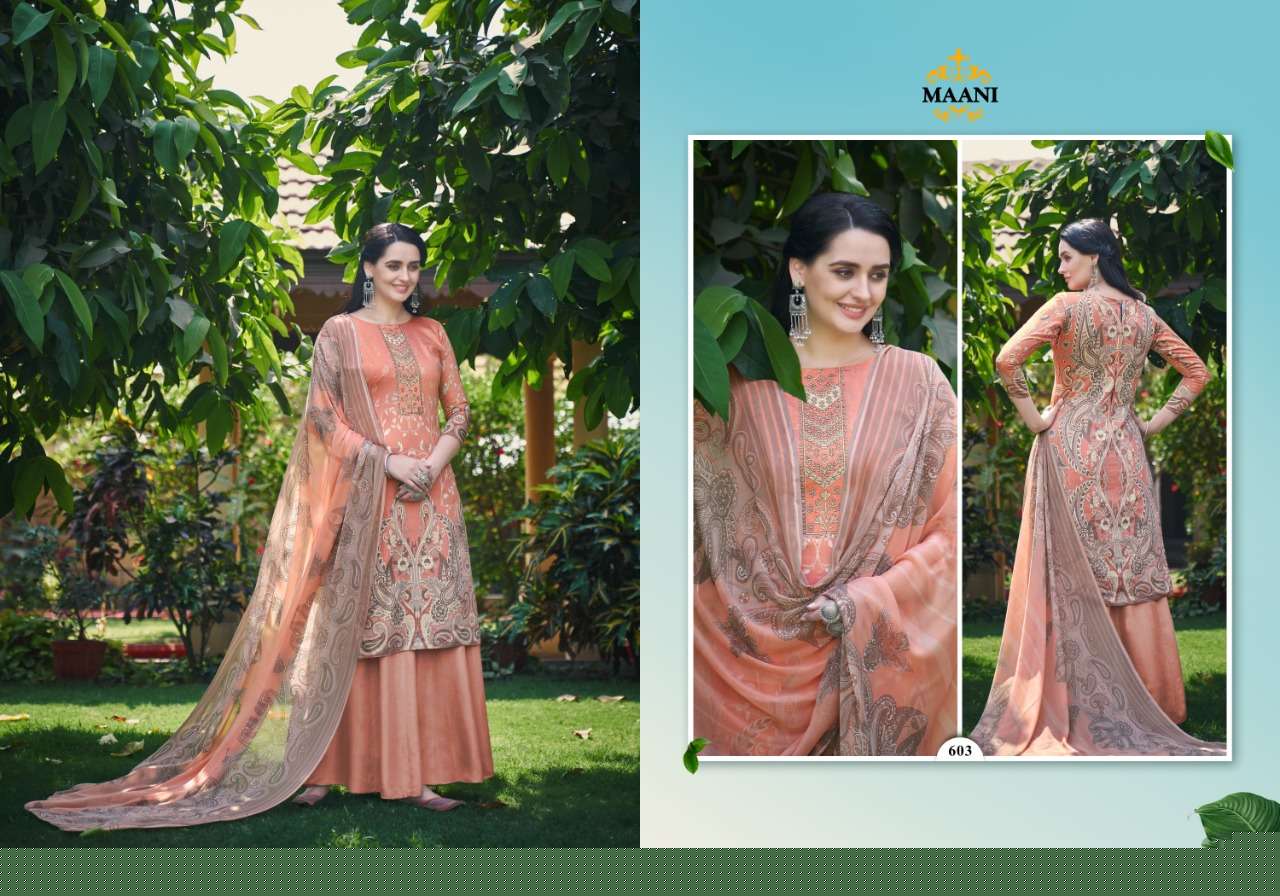 MAANI VOL-6 BY LAVINA 601 TO 606 SERIES BEAUTIFUL SUITS STYLISH FANCY COLORFUL PARTY WEAR & OCCASIONAL WEAR PURE JAM DIGITAL PRINT EMBROIDERED DRESSES AT WHOLESALE PRICE