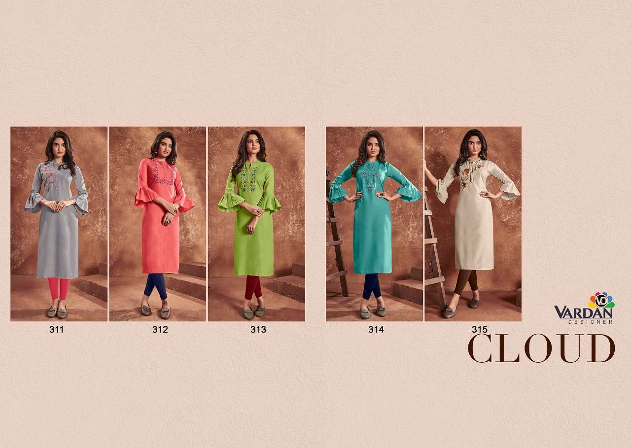 Cloud Vol-1 By Vardan Designer 311 To 315 Series Designer Beautiful Colorful Stylish Fancy Casual Wear & Ethnic Wear & Ready To Wear Cotton Embroidered Kurtis At Wholesale Price