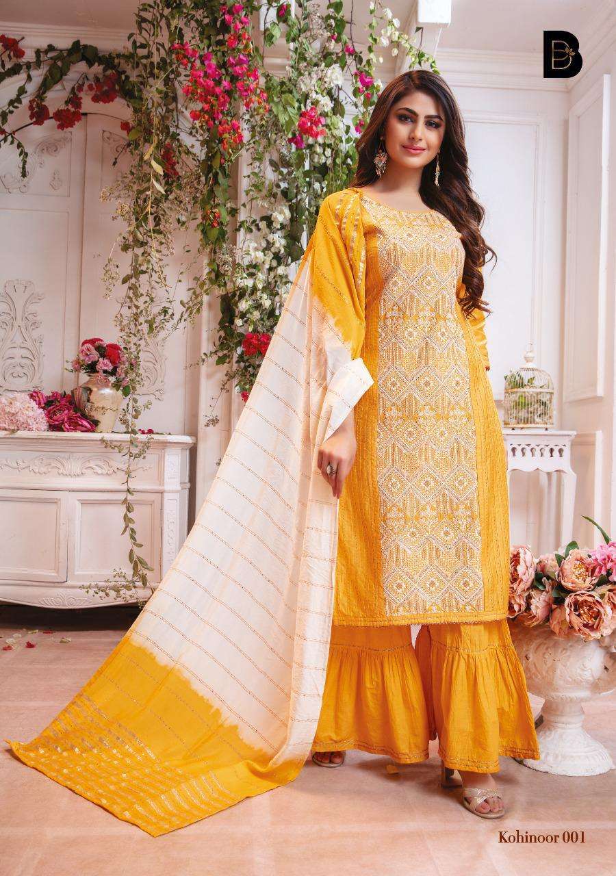 KOHINOOR BY BENBAA 001 TO 008 SERIES DESIGNER BEAUTIFUL COLORFUL STYLISH FANCY CASUAL WEAR & ETHNIC WEAR & READY TO WEAR VICOSE CHANDERI WITH WORK DRESSES AT WHOLESALE PRICE