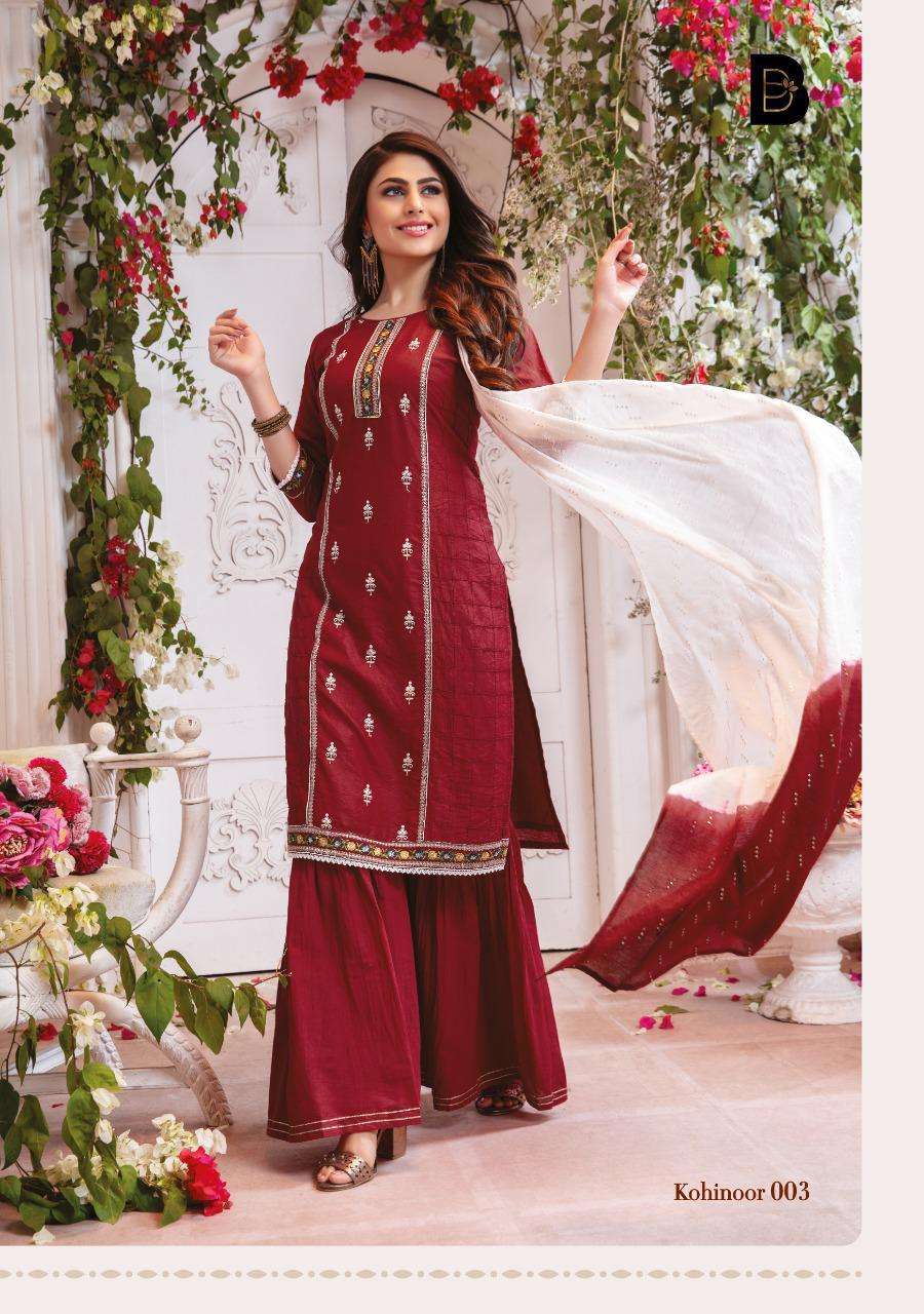KOHINOOR BY BENBAA 001 TO 008 SERIES DESIGNER BEAUTIFUL COLORFUL STYLISH FANCY CASUAL WEAR & ETHNIC WEAR & READY TO WEAR VICOSE CHANDERI WITH WORK DRESSES AT WHOLESALE PRICE
