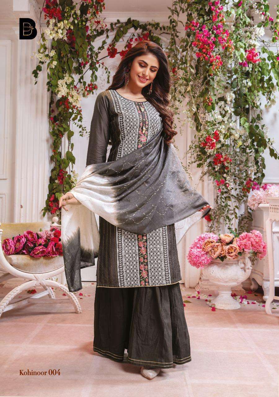 KOHINOOR BY BENBAA 001 TO 008 SERIES DESIGNER BEAUTIFUL COLORFUL STYLISH FANCY CASUAL WEAR & ETHNIC WEAR & READY TO WEAR VICOSE CHANDERI WITH WORK DRESSES AT WHOLESALE PRICE