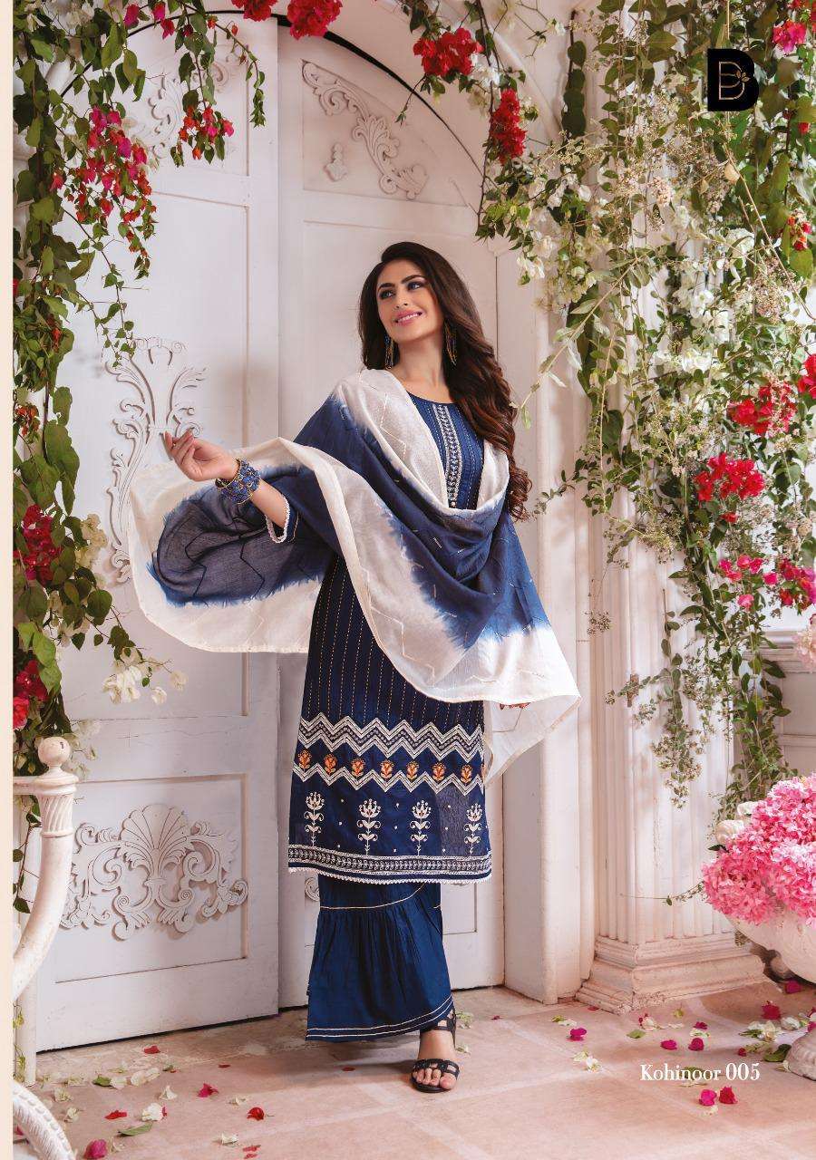 KOHINOOR BY BENBAA 001 TO 008 SERIES DESIGNER BEAUTIFUL COLORFUL STYLISH FANCY CASUAL WEAR & ETHNIC WEAR & READY TO WEAR VICOSE CHANDERI WITH WORK DRESSES AT WHOLESALE PRICE
