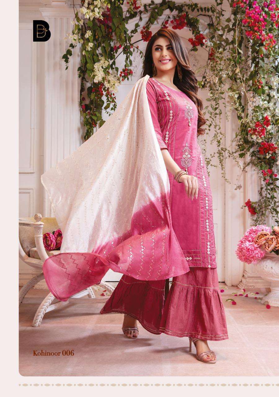 KOHINOOR BY BENBAA 001 TO 008 SERIES DESIGNER BEAUTIFUL COLORFUL STYLISH FANCY CASUAL WEAR & ETHNIC WEAR & READY TO WEAR VICOSE CHANDERI WITH WORK DRESSES AT WHOLESALE PRICE