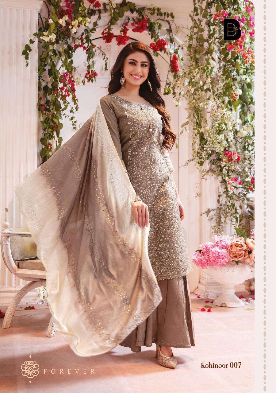 KOHINOOR BY BENBAA 001 TO 008 SERIES DESIGNER BEAUTIFUL COLORFUL STYLISH FANCY CASUAL WEAR & ETHNIC WEAR & READY TO WEAR VICOSE CHANDERI WITH WORK DRESSES AT WHOLESALE PRICE