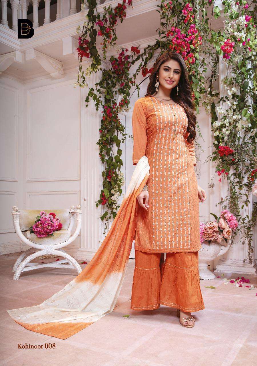 KOHINOOR BY BENBAA 001 TO 008 SERIES DESIGNER BEAUTIFUL COLORFUL STYLISH FANCY CASUAL WEAR & ETHNIC WEAR & READY TO WEAR VICOSE CHANDERI WITH WORK DRESSES AT WHOLESALE PRICE