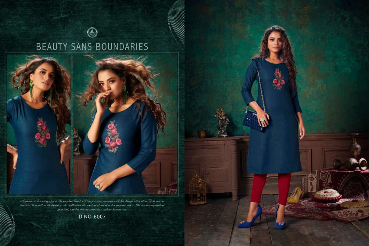 VIVA VOL-6 BY NITISHA NX 6001 TO 6010 SERIES DESIGNER BEAUTIFUL COLORFUL STYLISH FANCY CASUAL WEAR & ETHNIC WEAR & READY TO WEAR HEAVY SOFT COTTON SLUB EMBROIDERED KURTIS AT WHOLESALE PRICE