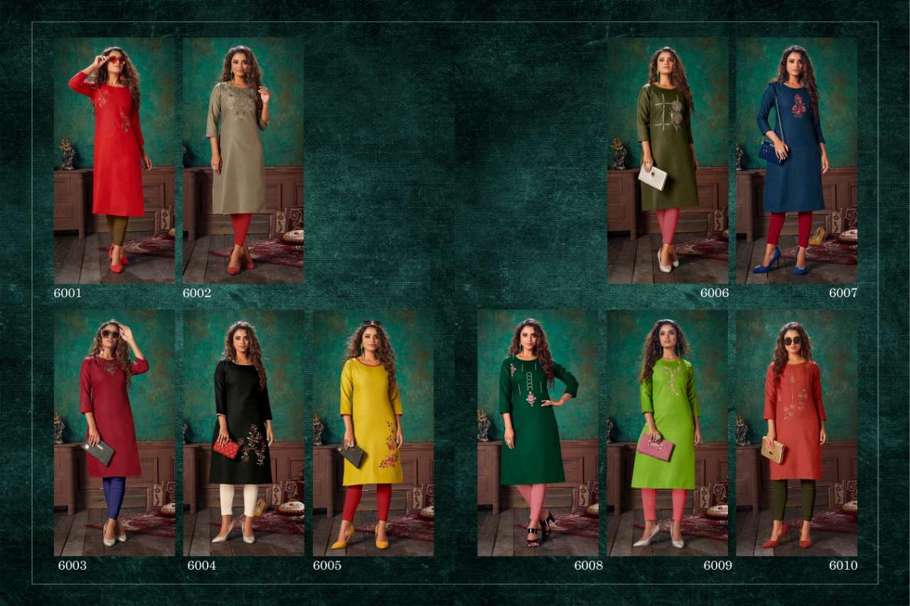 VIVA VOL-6 BY NITISHA NX 6001 TO 6010 SERIES DESIGNER BEAUTIFUL COLORFUL STYLISH FANCY CASUAL WEAR & ETHNIC WEAR & READY TO WEAR HEAVY SOFT COTTON SLUB EMBROIDERED KURTIS AT WHOLESALE PRICE