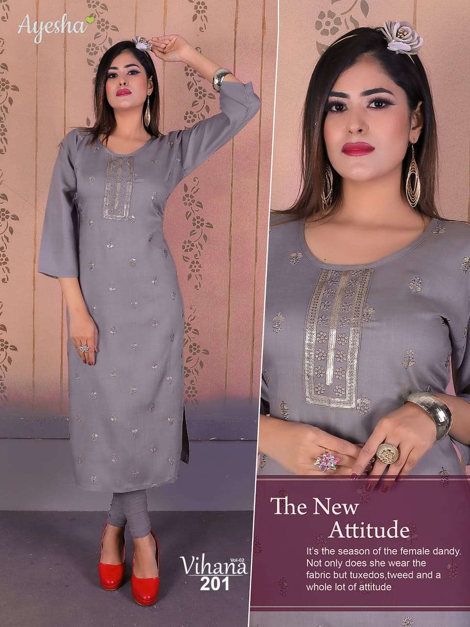 VIHANA VOL-2 BY AYESHA 201 TO 208 SERIES DESIGNER BEAUTIFUL COLORFUL STYLISH FANCY CASUAL WEAR & ETHNIC WEAR & READY TO WEAR RAYON SLUB EMBROIDERED KURTIS AT WHOLESALE PRICE