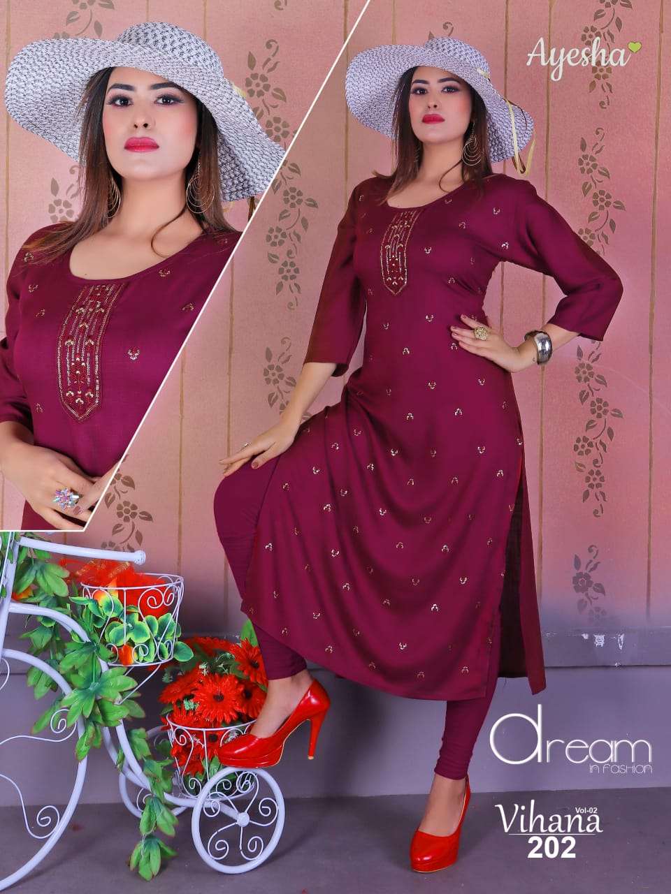 VIHANA VOL-2 BY AYESHA 201 TO 208 SERIES DESIGNER BEAUTIFUL COLORFUL STYLISH FANCY CASUAL WEAR & ETHNIC WEAR & READY TO WEAR RAYON SLUB EMBROIDERED KURTIS AT WHOLESALE PRICE