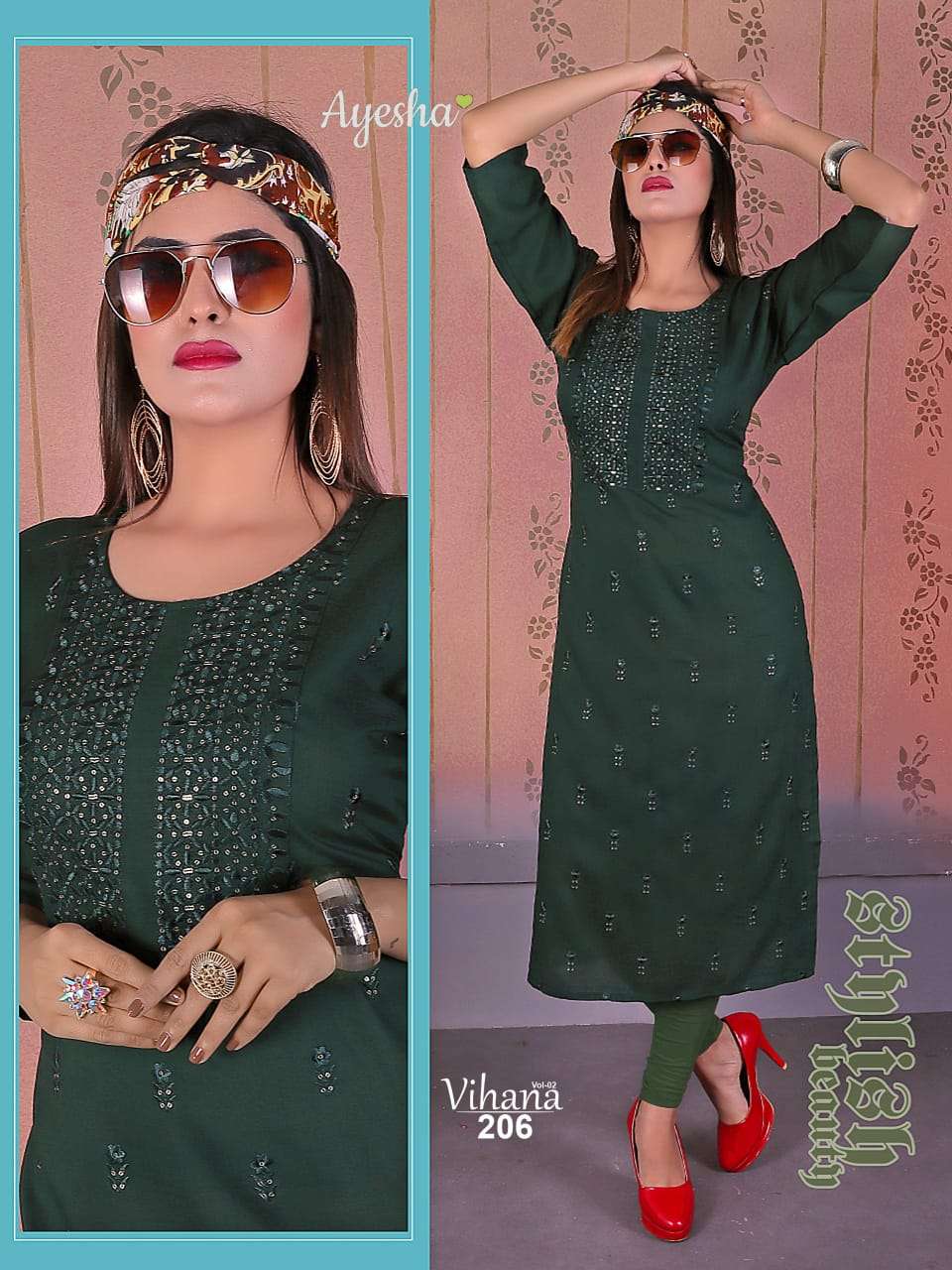 VIHANA VOL-2 BY AYESHA 201 TO 208 SERIES DESIGNER BEAUTIFUL COLORFUL STYLISH FANCY CASUAL WEAR & ETHNIC WEAR & READY TO WEAR RAYON SLUB EMBROIDERED KURTIS AT WHOLESALE PRICE