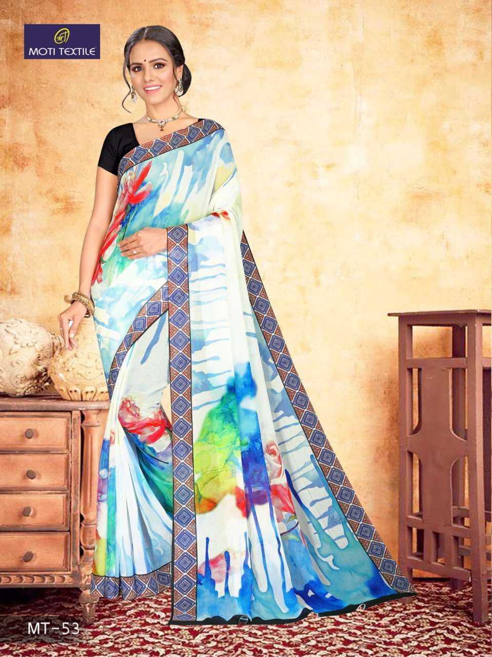 DAIZY CHIFFON BY MOTI TEXTILE INDIAN TRADITIONAL WEAR COLLECTION BEAUTIFUL STYLISH FANCY COLORFUL PARTY WEAR & OCCASIONAL WEAR CHIFFON DIGITAL PRINT SAREES AT WHOLESALE PRICE