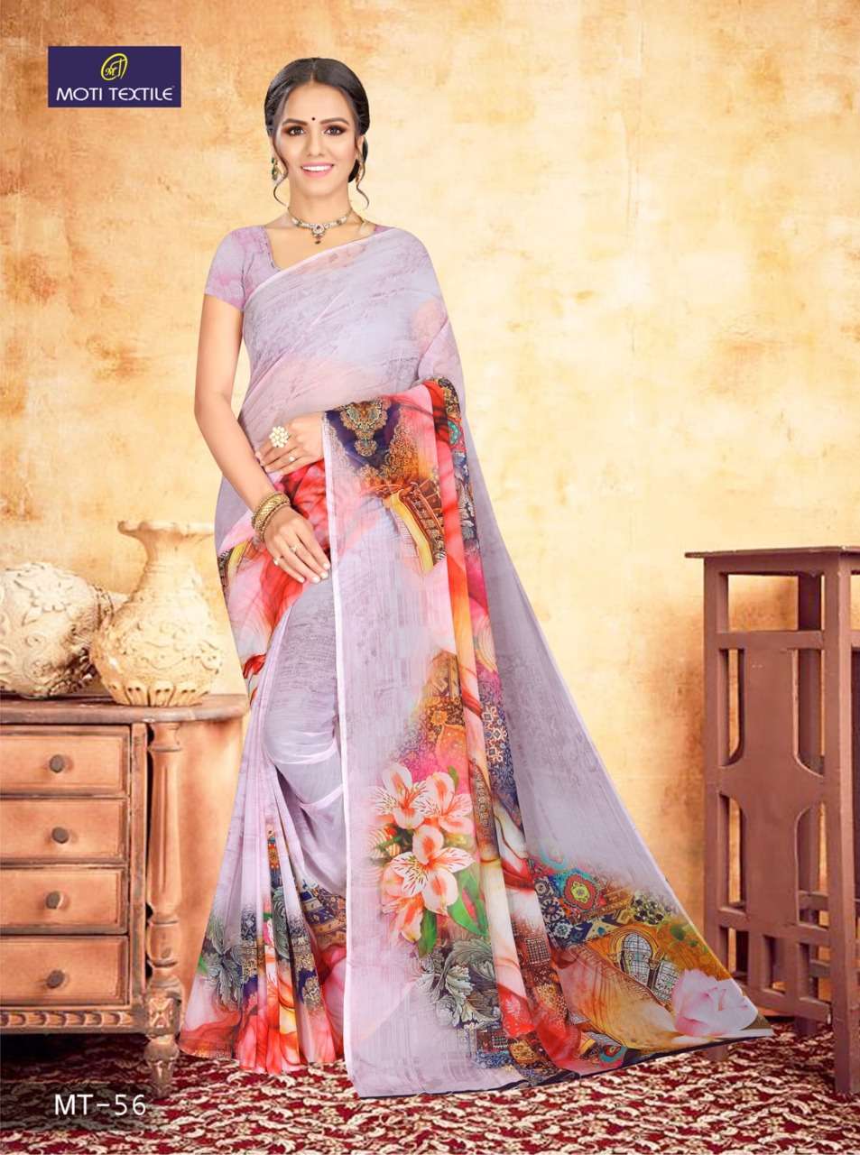 DAIZY CHIFFON BY MOTI TEXTILE INDIAN TRADITIONAL WEAR COLLECTION BEAUTIFUL STYLISH FANCY COLORFUL PARTY WEAR & OCCASIONAL WEAR CHIFFON DIGITAL PRINT SAREES AT WHOLESALE PRICE