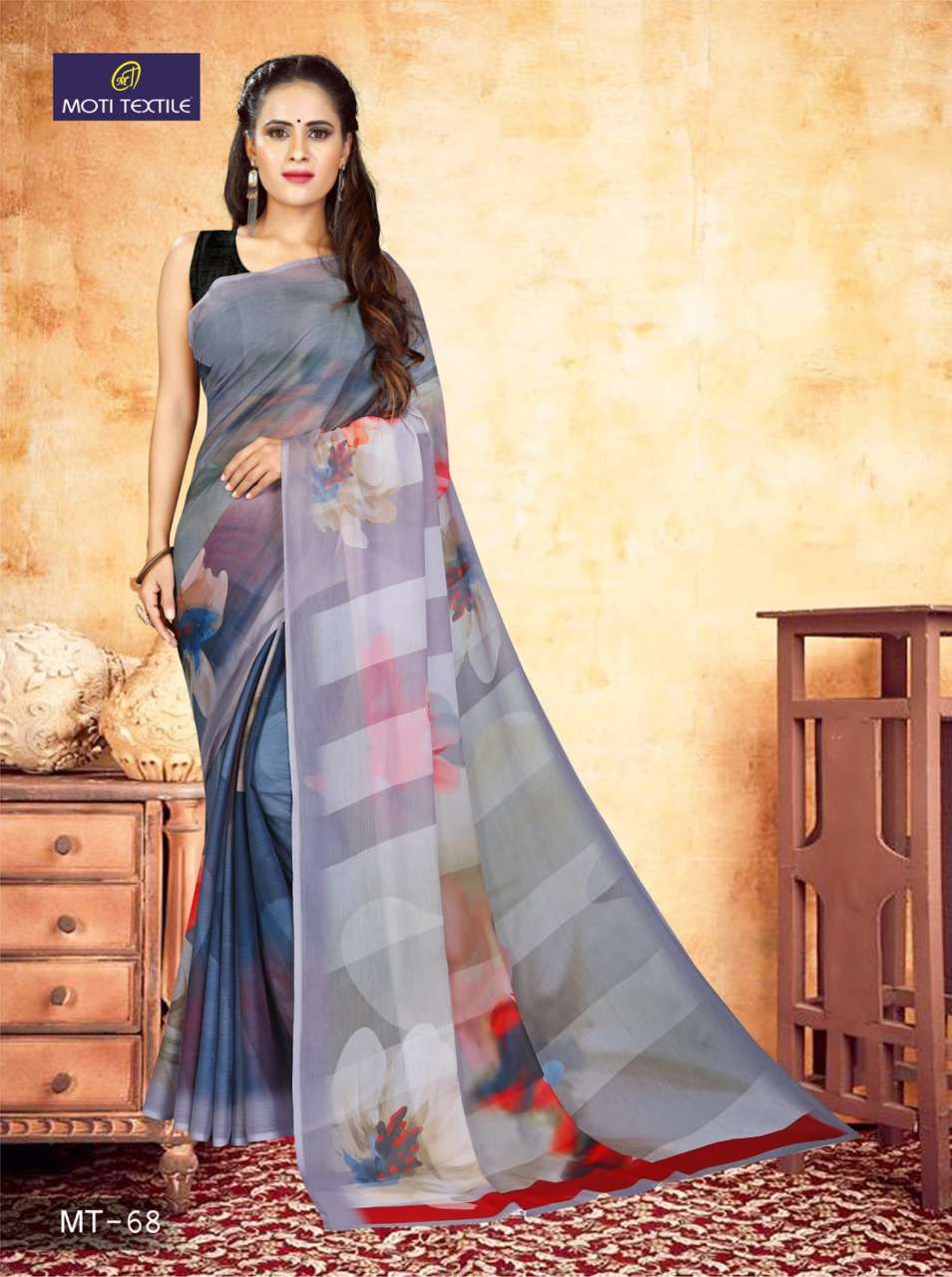DAIZY CHIFFON BY MOTI TEXTILE INDIAN TRADITIONAL WEAR COLLECTION BEAUTIFUL STYLISH FANCY COLORFUL PARTY WEAR & OCCASIONAL WEAR CHIFFON DIGITAL PRINT SAREES AT WHOLESALE PRICE