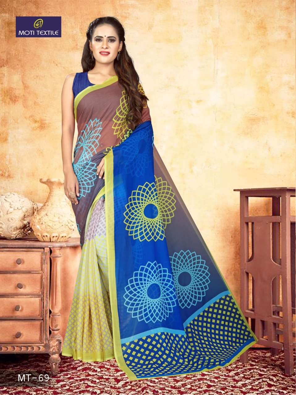 DAIZY CHIFFON BY MOTI TEXTILE INDIAN TRADITIONAL WEAR COLLECTION BEAUTIFUL STYLISH FANCY COLORFUL PARTY WEAR & OCCASIONAL WEAR CHIFFON DIGITAL PRINT SAREES AT WHOLESALE PRICE