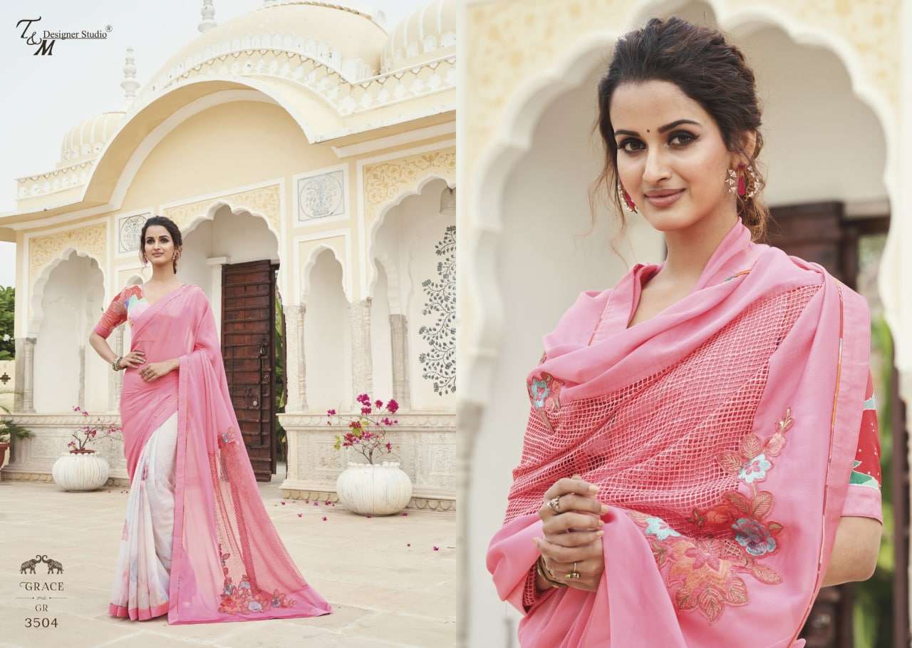 GRACE VOL-15 BY T AND M DESIGNER STUDIO 3509 TO 3522 SERIES INDIAN TRADITIONAL WEAR COLLECTION BEAUTIFUL STYLISH FANCY COLORFUL PARTY WEAR & OCCASIONAL WEAR FANCY SAREES AT WHOLESALE PRICE