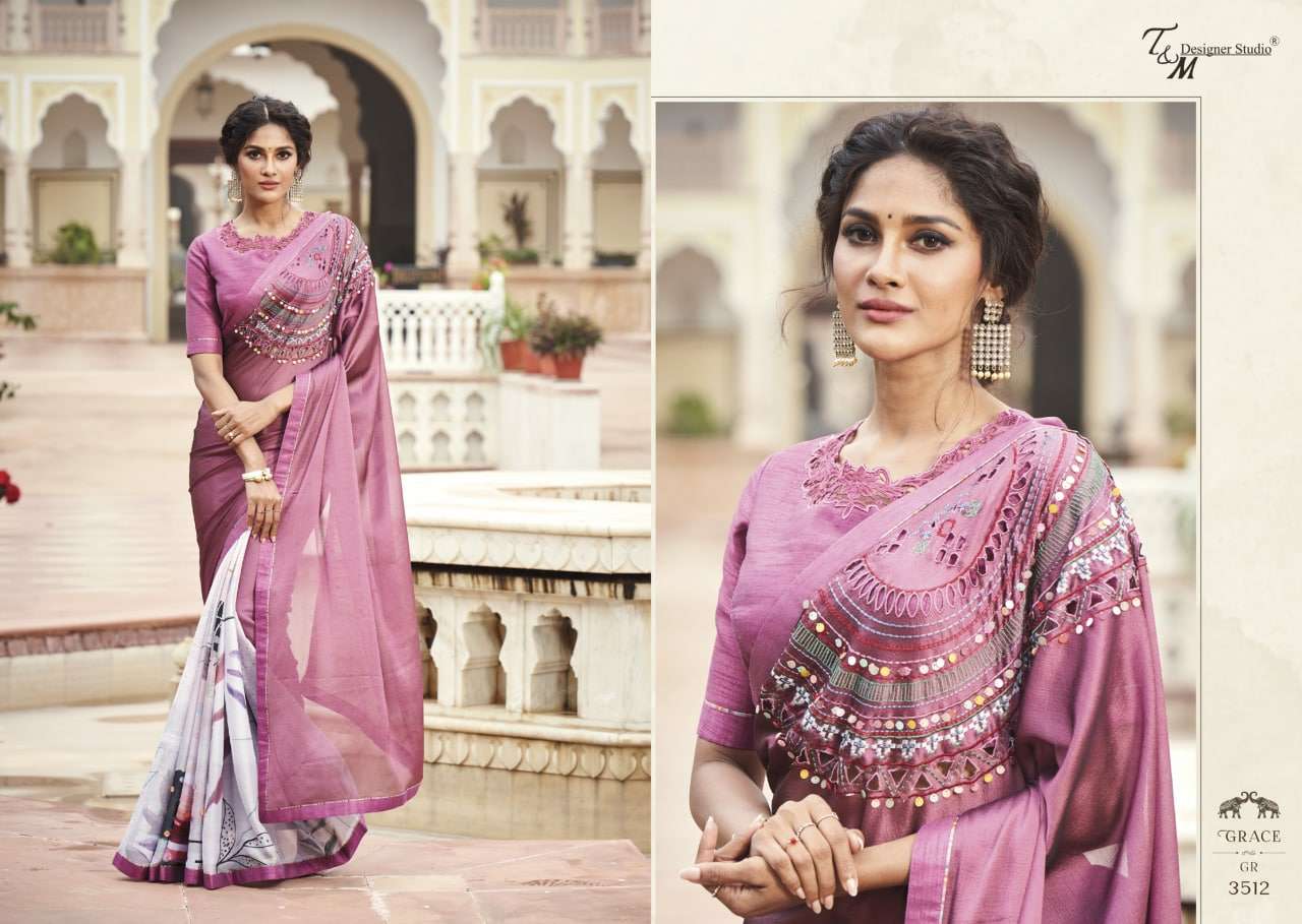 GRACE VOL-15 BY T AND M DESIGNER STUDIO 3509 TO 3522 SERIES INDIAN TRADITIONAL WEAR COLLECTION BEAUTIFUL STYLISH FANCY COLORFUL PARTY WEAR & OCCASIONAL WEAR FANCY SAREES AT WHOLESALE PRICE
