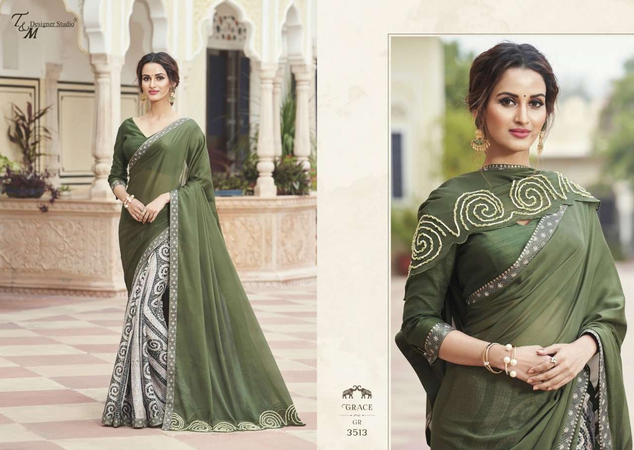GRACE VOL-15 BY T AND M DESIGNER STUDIO 3509 TO 3522 SERIES INDIAN TRADITIONAL WEAR COLLECTION BEAUTIFUL STYLISH FANCY COLORFUL PARTY WEAR & OCCASIONAL WEAR FANCY SAREES AT WHOLESALE PRICE
