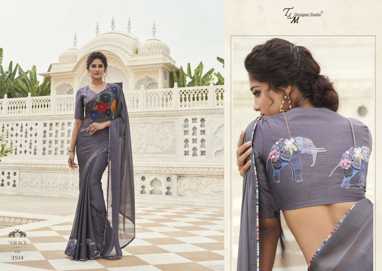 GRACE VOL-15 BY T AND M DESIGNER STUDIO 3509 TO 3522 SERIES INDIAN TRADITIONAL WEAR COLLECTION BEAUTIFUL STYLISH FANCY COLORFUL PARTY WEAR & OCCASIONAL WEAR FANCY SAREES AT WHOLESALE PRICE