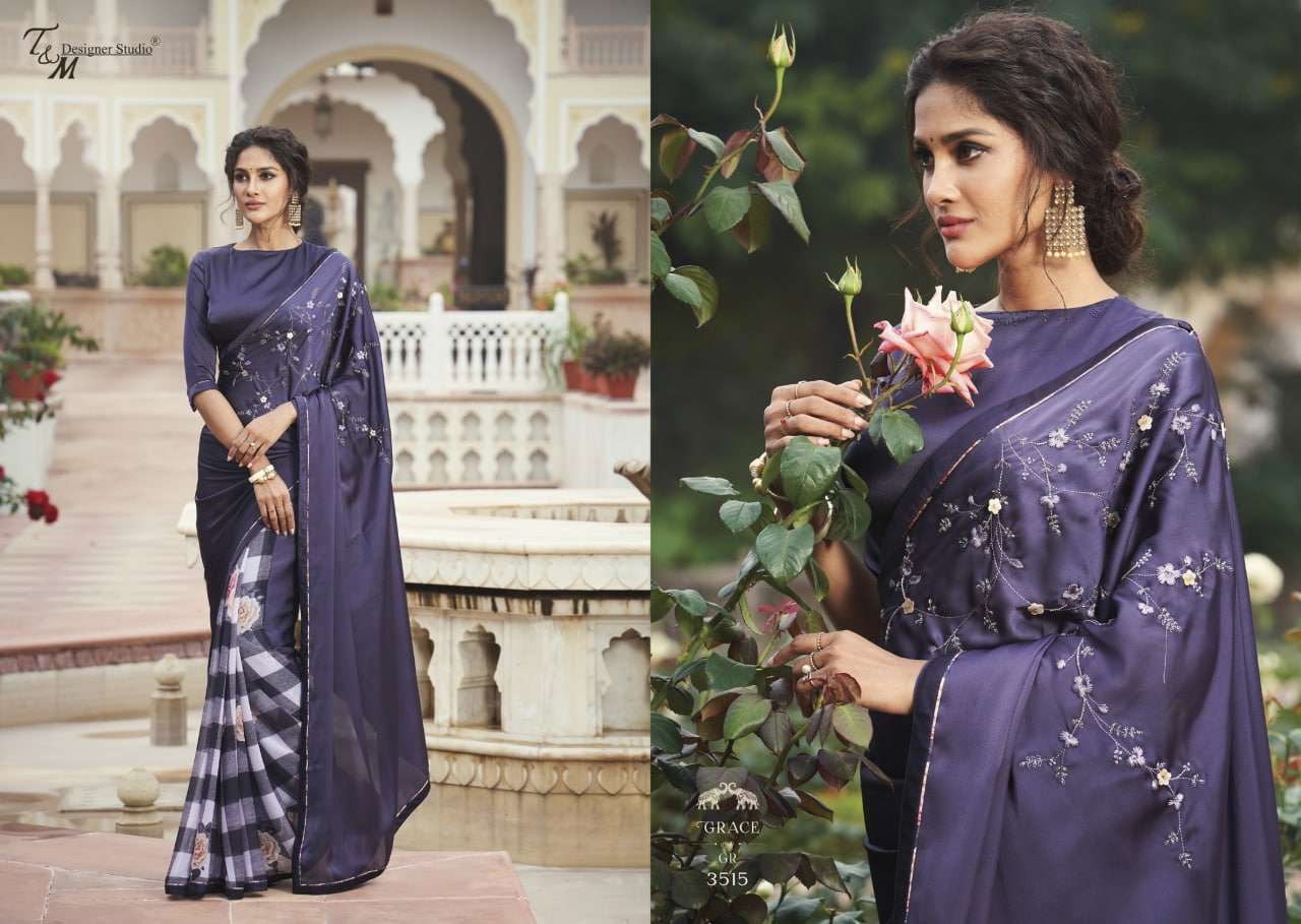 GRACE VOL-15 BY T AND M DESIGNER STUDIO 3509 TO 3522 SERIES INDIAN TRADITIONAL WEAR COLLECTION BEAUTIFUL STYLISH FANCY COLORFUL PARTY WEAR & OCCASIONAL WEAR FANCY SAREES AT WHOLESALE PRICE