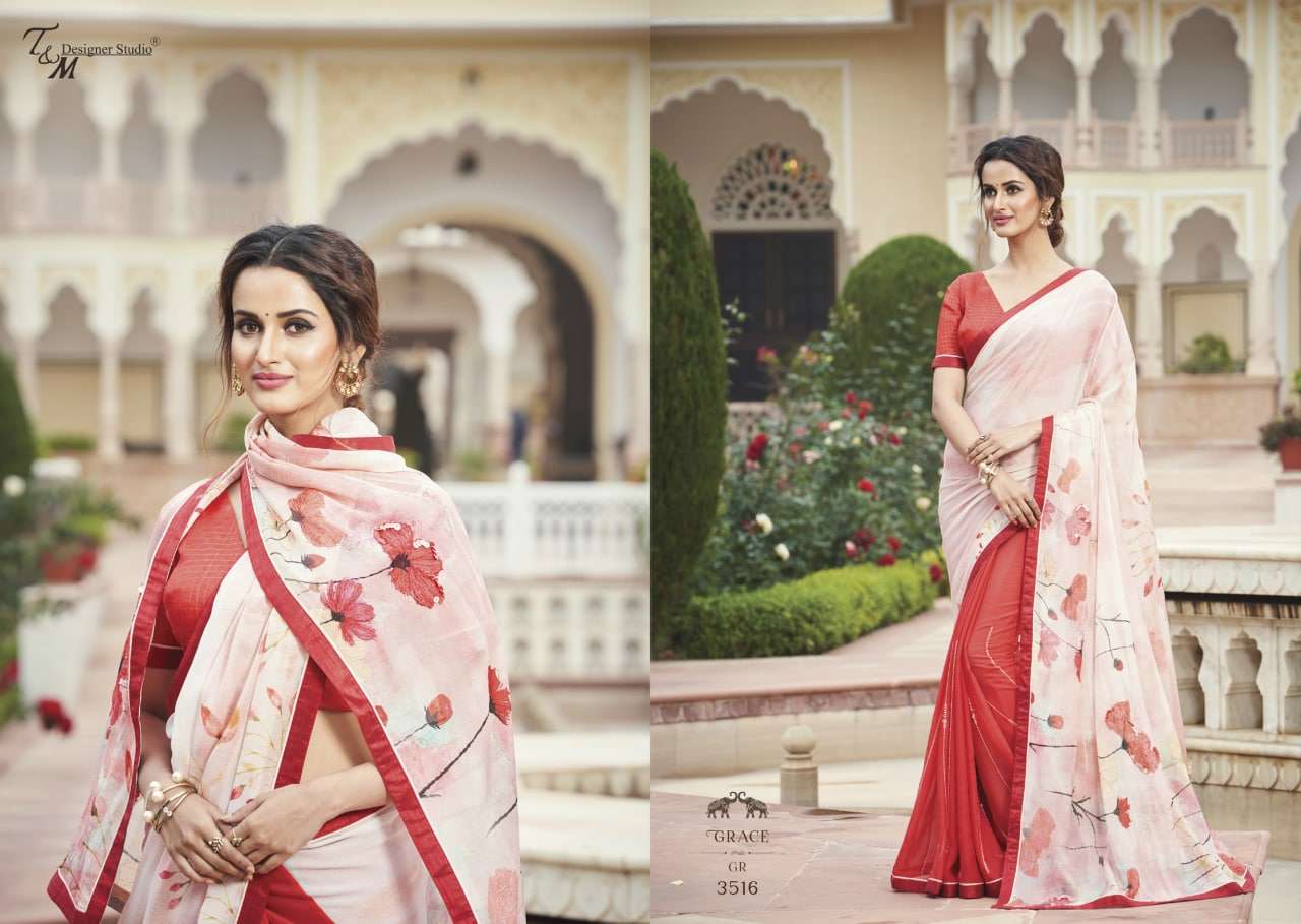 GRACE VOL-15 BY T AND M DESIGNER STUDIO 3509 TO 3522 SERIES INDIAN TRADITIONAL WEAR COLLECTION BEAUTIFUL STYLISH FANCY COLORFUL PARTY WEAR & OCCASIONAL WEAR FANCY SAREES AT WHOLESALE PRICE