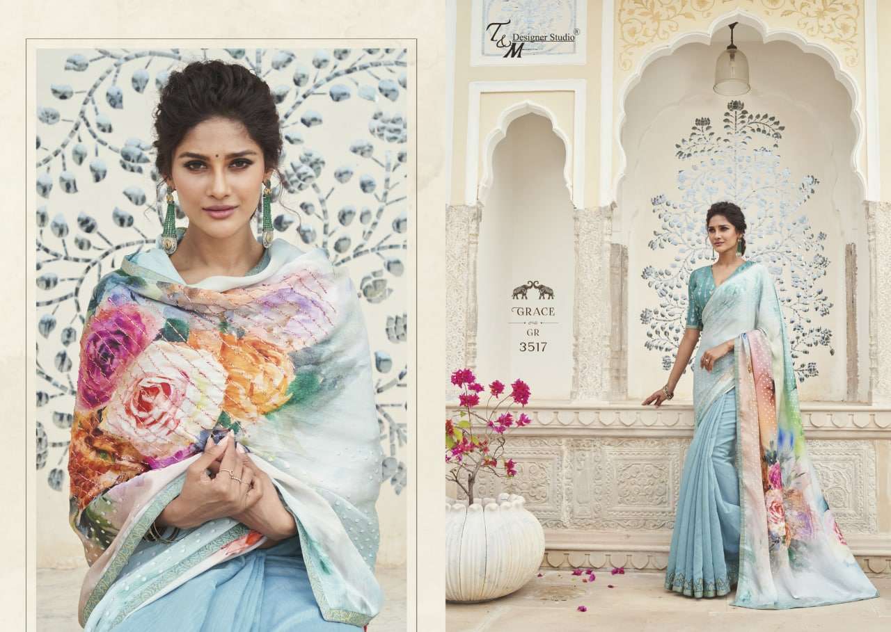 GRACE VOL-15 BY T AND M DESIGNER STUDIO 3509 TO 3522 SERIES INDIAN TRADITIONAL WEAR COLLECTION BEAUTIFUL STYLISH FANCY COLORFUL PARTY WEAR & OCCASIONAL WEAR FANCY SAREES AT WHOLESALE PRICE