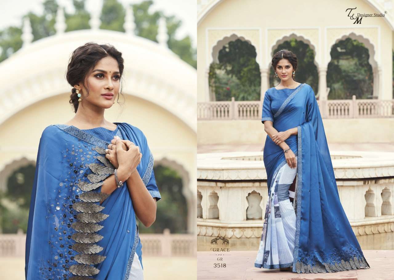 GRACE VOL-15 BY T AND M DESIGNER STUDIO 3509 TO 3522 SERIES INDIAN TRADITIONAL WEAR COLLECTION BEAUTIFUL STYLISH FANCY COLORFUL PARTY WEAR & OCCASIONAL WEAR FANCY SAREES AT WHOLESALE PRICE