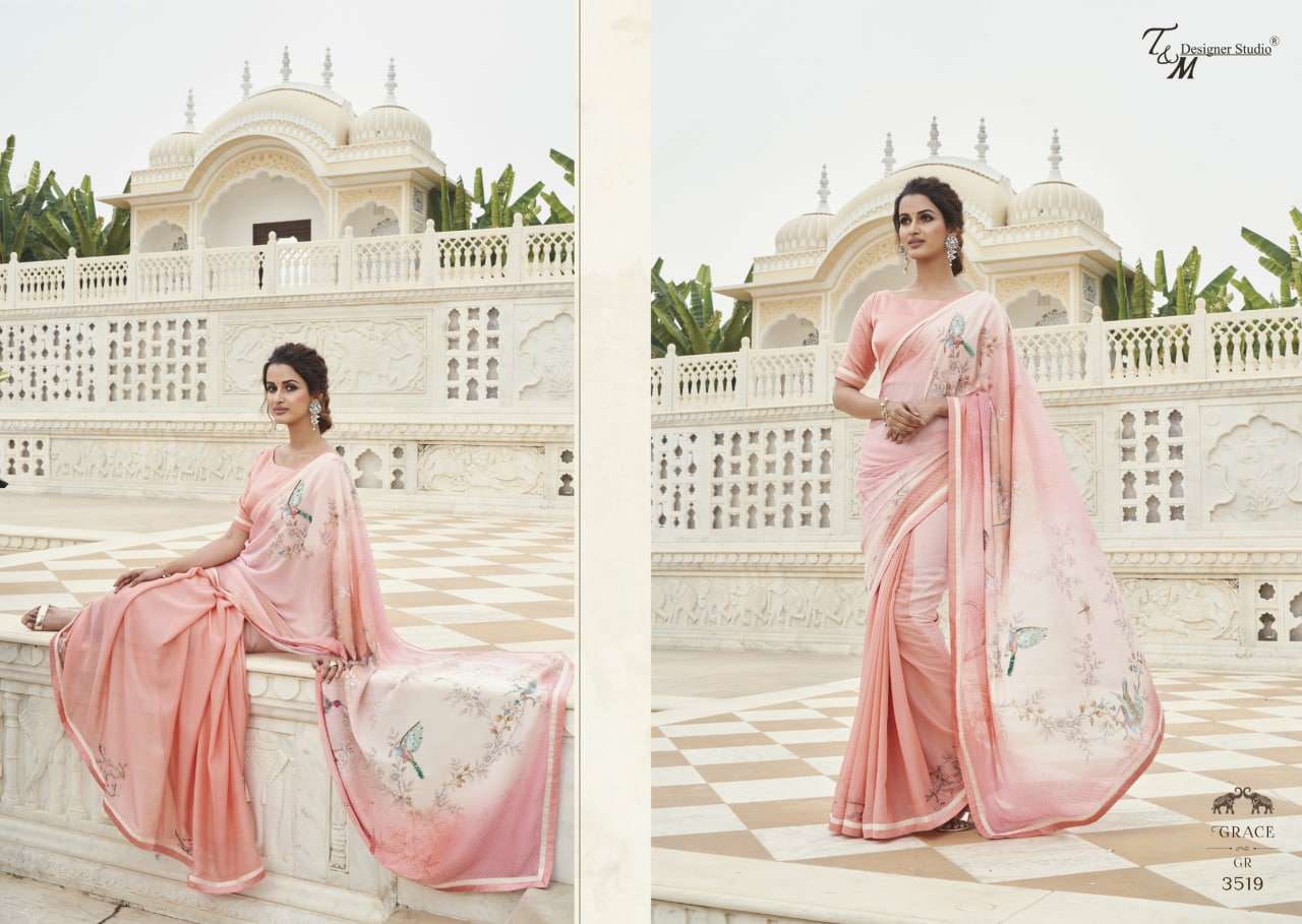 GRACE VOL-15 BY T AND M DESIGNER STUDIO 3509 TO 3522 SERIES INDIAN TRADITIONAL WEAR COLLECTION BEAUTIFUL STYLISH FANCY COLORFUL PARTY WEAR & OCCASIONAL WEAR FANCY SAREES AT WHOLESALE PRICE