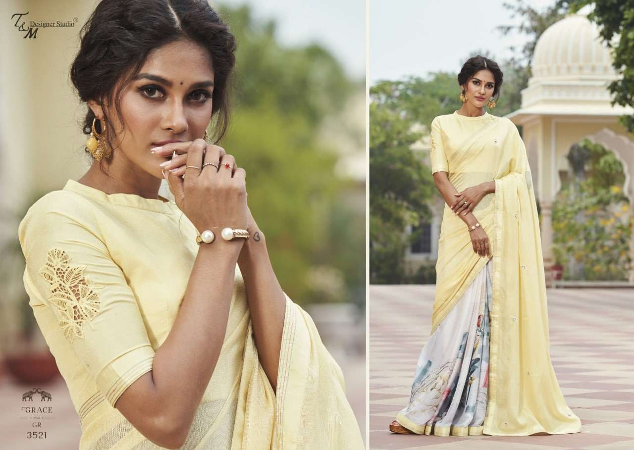 GRACE VOL-15 BY T AND M DESIGNER STUDIO 3509 TO 3522 SERIES INDIAN TRADITIONAL WEAR COLLECTION BEAUTIFUL STYLISH FANCY COLORFUL PARTY WEAR & OCCASIONAL WEAR FANCY SAREES AT WHOLESALE PRICE