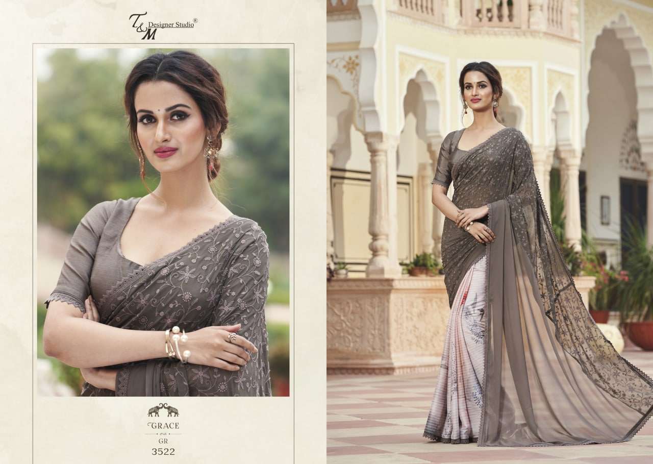 GRACE VOL-15 BY T AND M DESIGNER STUDIO 3509 TO 3522 SERIES INDIAN TRADITIONAL WEAR COLLECTION BEAUTIFUL STYLISH FANCY COLORFUL PARTY WEAR & OCCASIONAL WEAR FANCY SAREES AT WHOLESALE PRICE