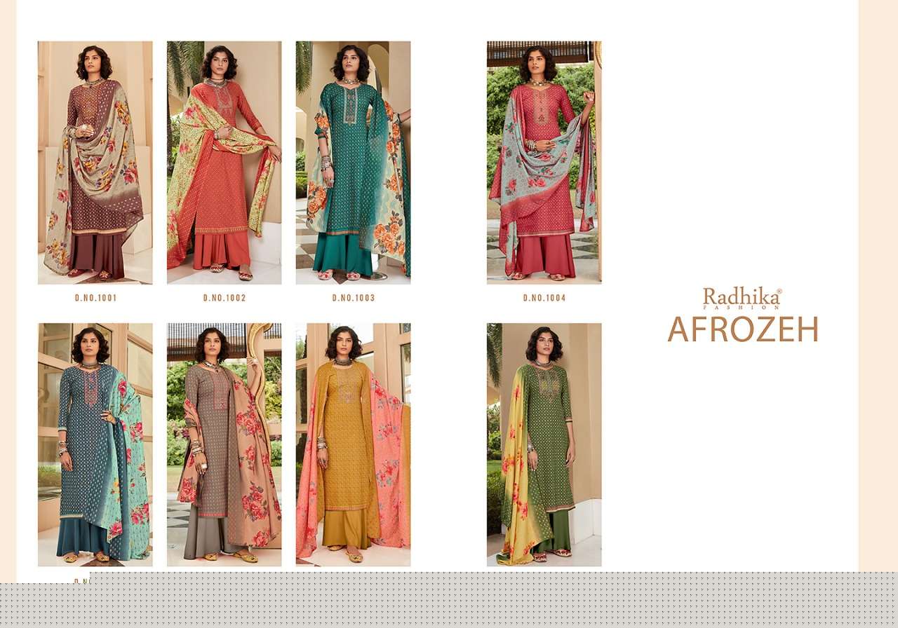 AFROZEH BY AZARA 1001 TO 1008 SERIES BEAUTIFUL SUITS COLORFUL STYLISH FANCY CASUAL WEAR & ETHNIC WEAR PURE CAMBRIC COTTON DIGITAL PRINT WITH EMBROIDERY DRESSES AT WHOLESALE PRICE