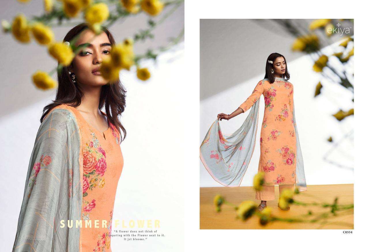 EKIYA SUMMER FLOWER BY GANGA FASHION 554 TO 559 SERIES BEAUTIFUL SUITS COLORFUL STYLISH FANCY CASUAL WEAR & ETHNIC WEAR PURE COTTON LAWN PRINT WITH WORK DRESSES AT WHOLESALE PRICE
