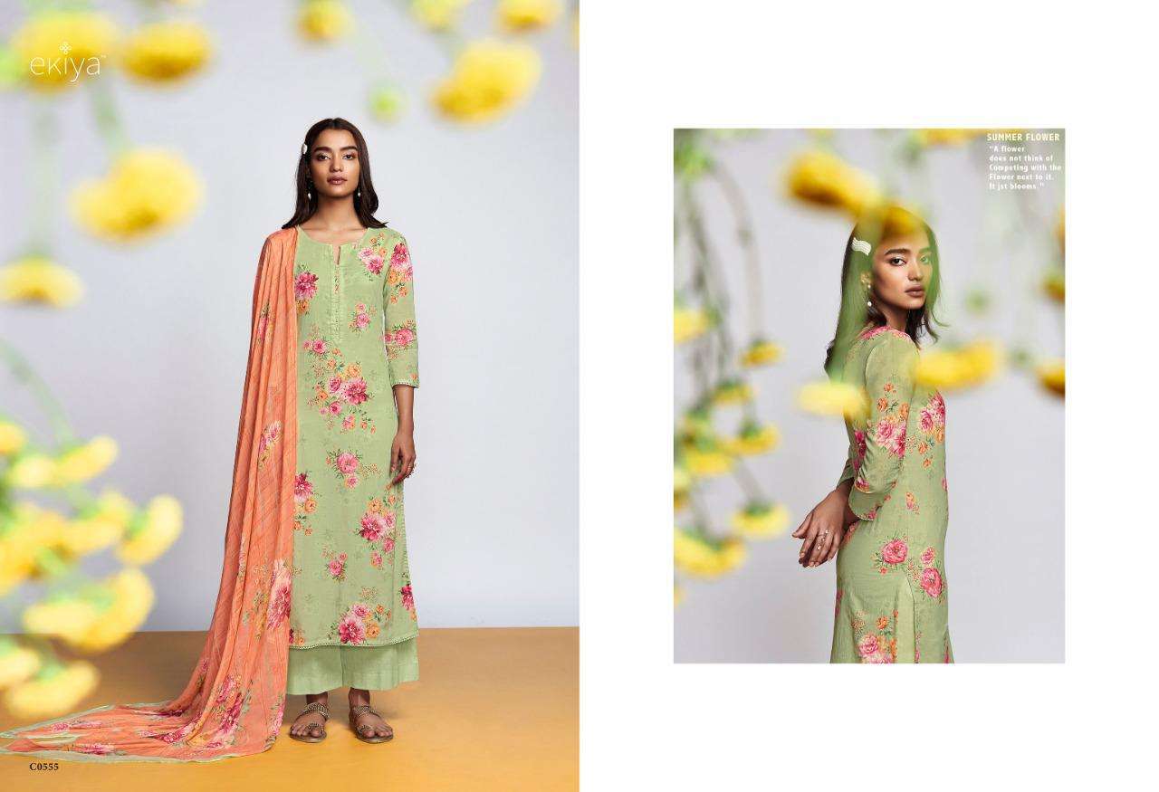 EKIYA SUMMER FLOWER BY GANGA FASHION 554 TO 559 SERIES BEAUTIFUL SUITS COLORFUL STYLISH FANCY CASUAL WEAR & ETHNIC WEAR PURE COTTON LAWN PRINT WITH WORK DRESSES AT WHOLESALE PRICE