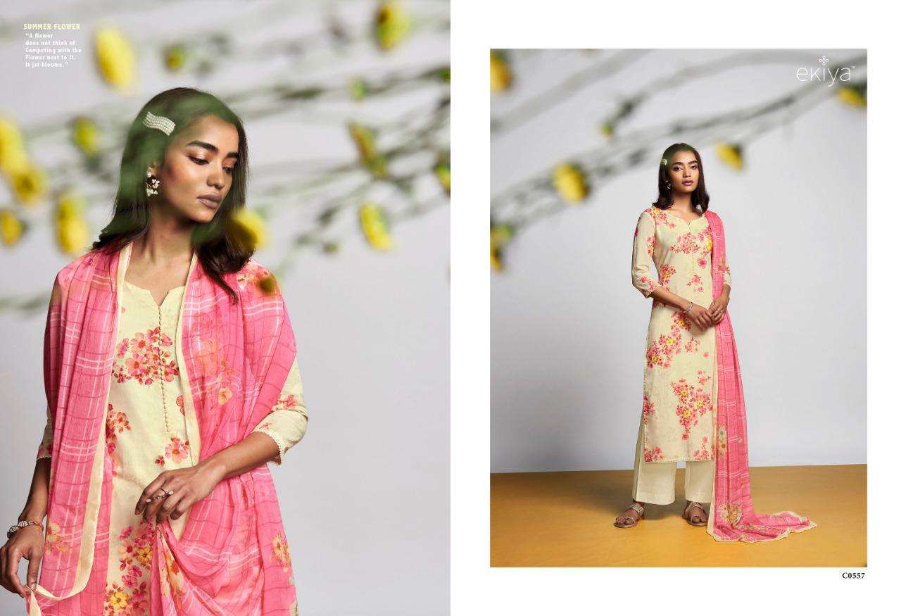 EKIYA SUMMER FLOWER BY GANGA FASHION 554 TO 559 SERIES BEAUTIFUL SUITS COLORFUL STYLISH FANCY CASUAL WEAR & ETHNIC WEAR PURE COTTON LAWN PRINT WITH WORK DRESSES AT WHOLESALE PRICE