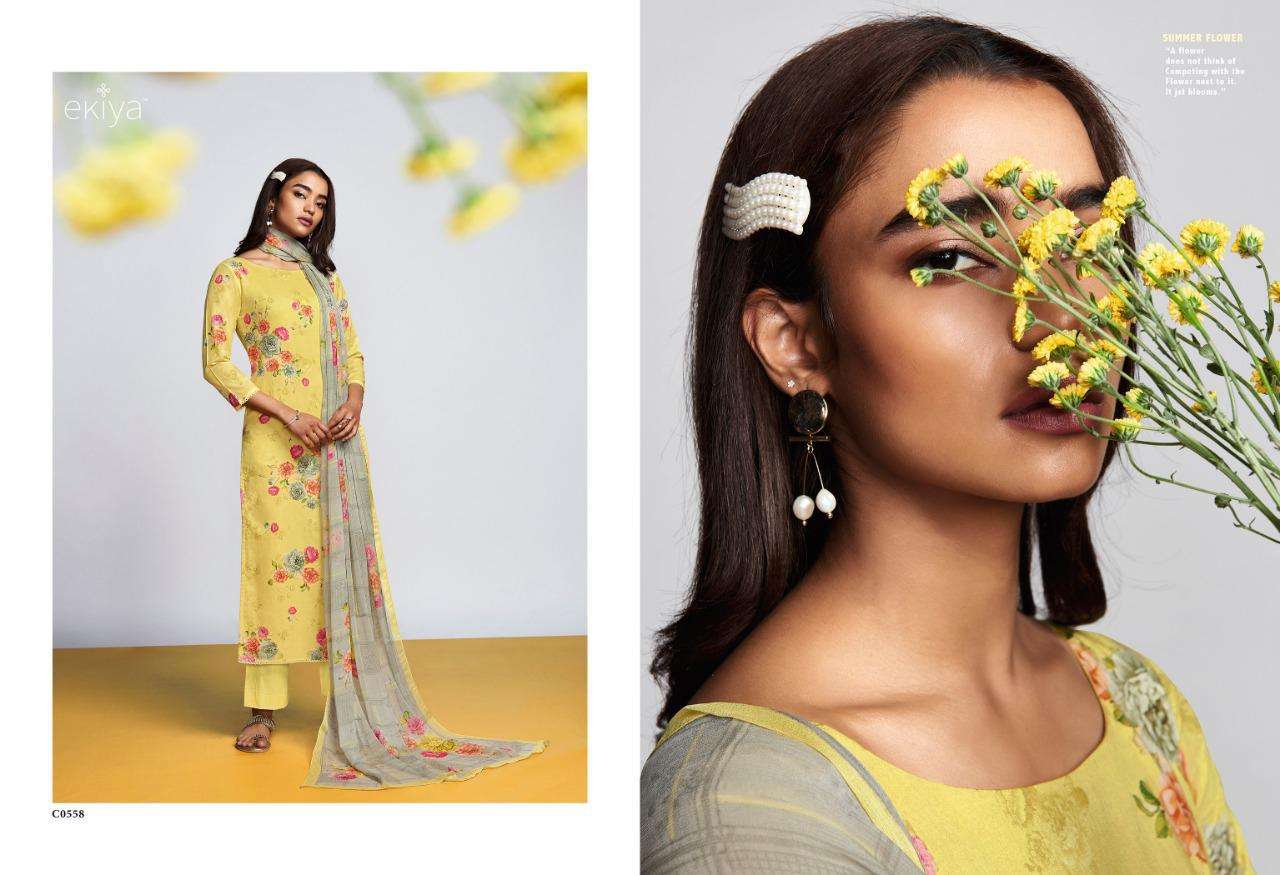 EKIYA SUMMER FLOWER BY GANGA FASHION 554 TO 559 SERIES BEAUTIFUL SUITS COLORFUL STYLISH FANCY CASUAL WEAR & ETHNIC WEAR PURE COTTON LAWN PRINT WITH WORK DRESSES AT WHOLESALE PRICE