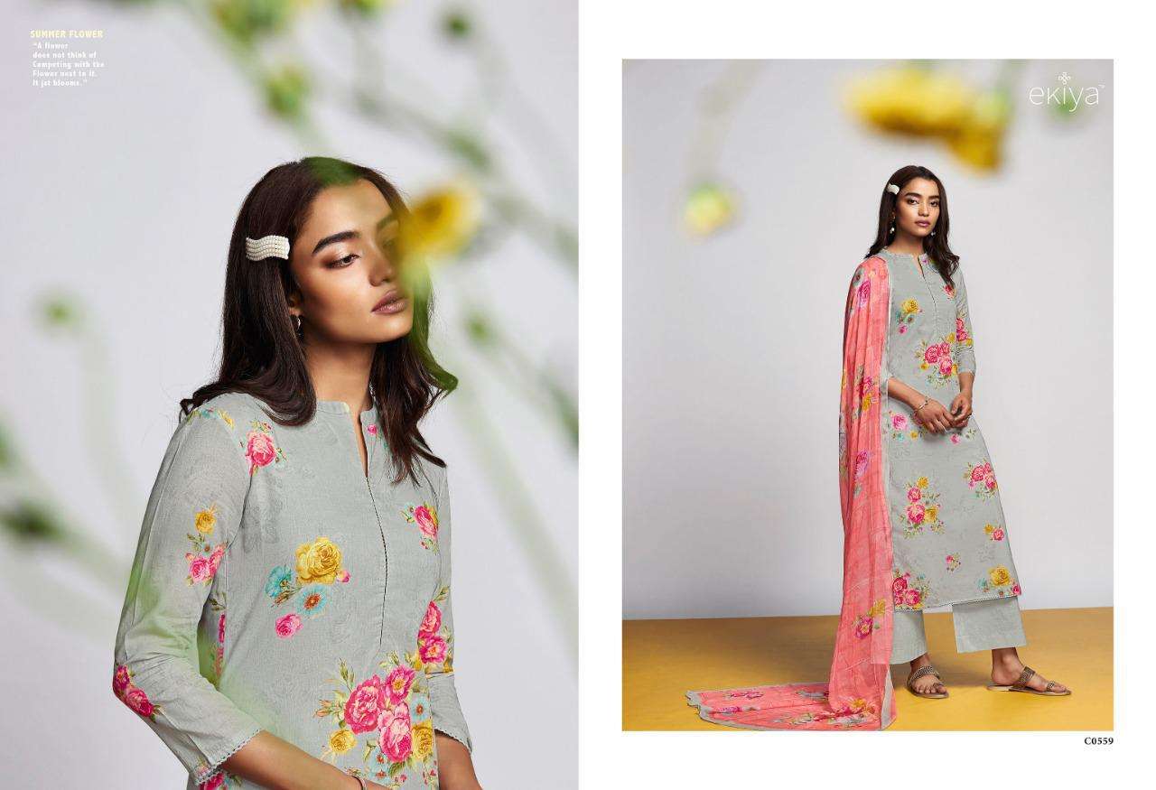 EKIYA SUMMER FLOWER BY GANGA FASHION 554 TO 559 SERIES BEAUTIFUL SUITS COLORFUL STYLISH FANCY CASUAL WEAR & ETHNIC WEAR PURE COTTON LAWN PRINT WITH WORK DRESSES AT WHOLESALE PRICE