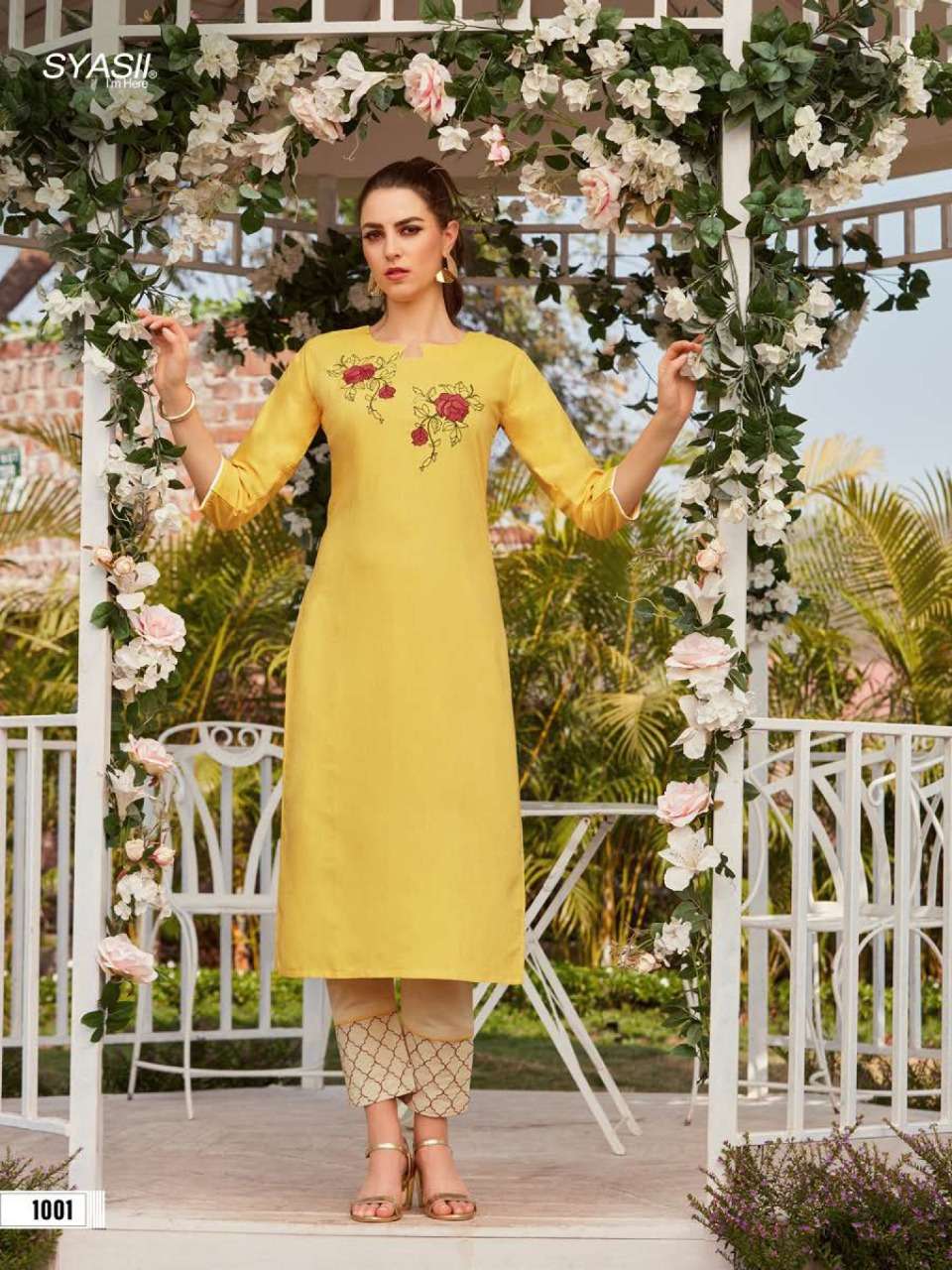 MAGICAL BEAUTY BY SYASII 1001 TO 1004 SERIES DESIGNER STYLISH FANCY COLORFUL BEAUTIFUL PARTY WEAR & ETHNIC WEAR COLLECTION RAYON EMBROIDERY KURTIS WITH BOTTOM AT WHOLESALE PRICE