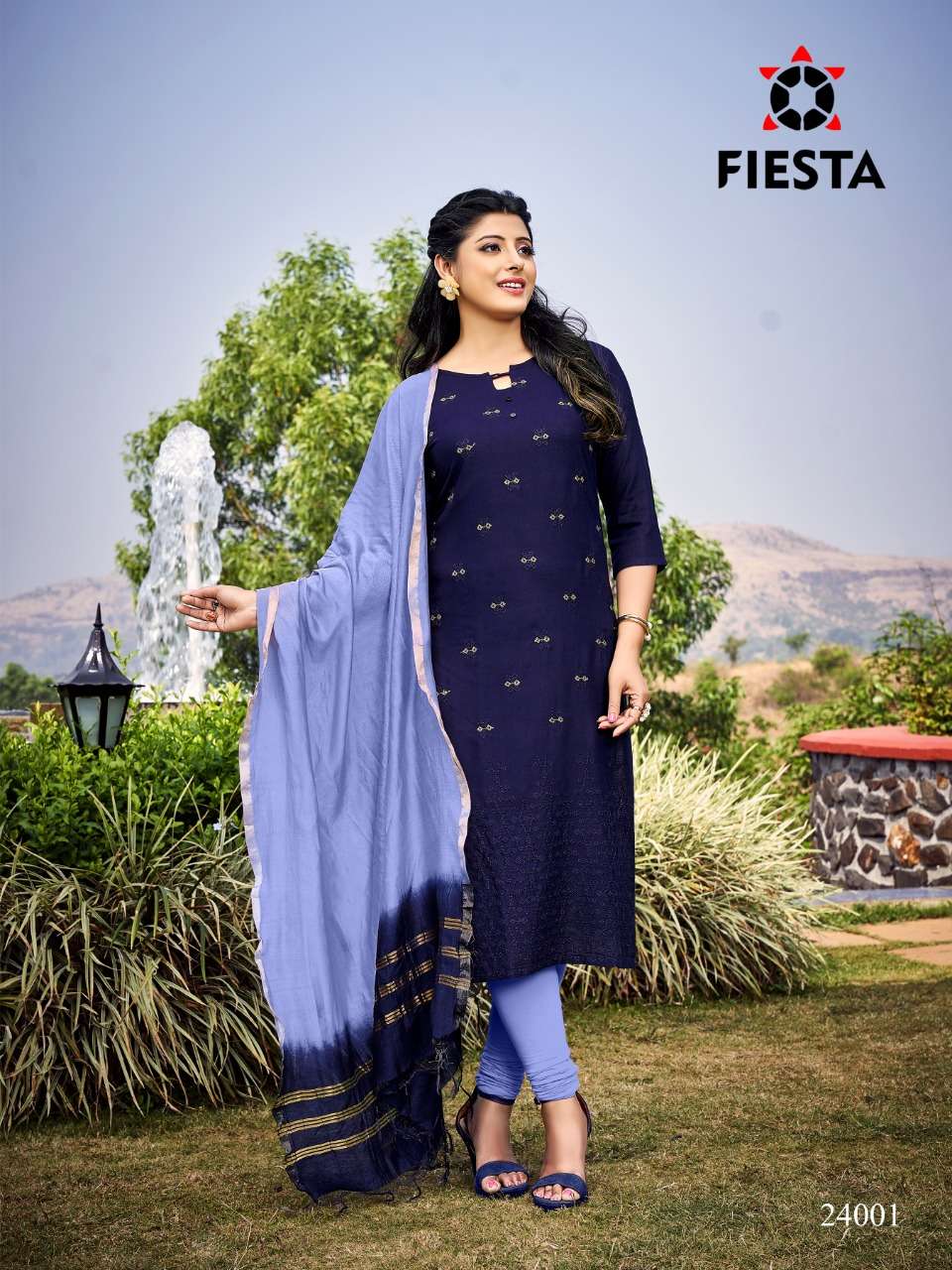 HARLEY BY FIESTA 24001 TO 24007 SERIES DESIGNER STYLISH FANCY COLORFUL BEAUTIFUL PARTY WEAR & ETHNIC WEAR COLLECTION RAYON SLUB EMBROIDERY KURTIS WITH DUPATTA AT WHOLESALE PRICE
