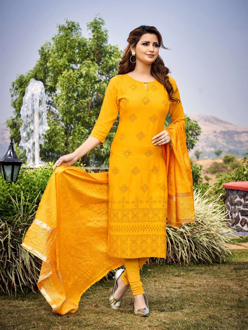 HARLEY BY FIESTA 24001 TO 24007 SERIES DESIGNER STYLISH FANCY COLORFUL BEAUTIFUL PARTY WEAR & ETHNIC WEAR COLLECTION RAYON SLUB EMBROIDERY KURTIS WITH DUPATTA AT WHOLESALE PRICE