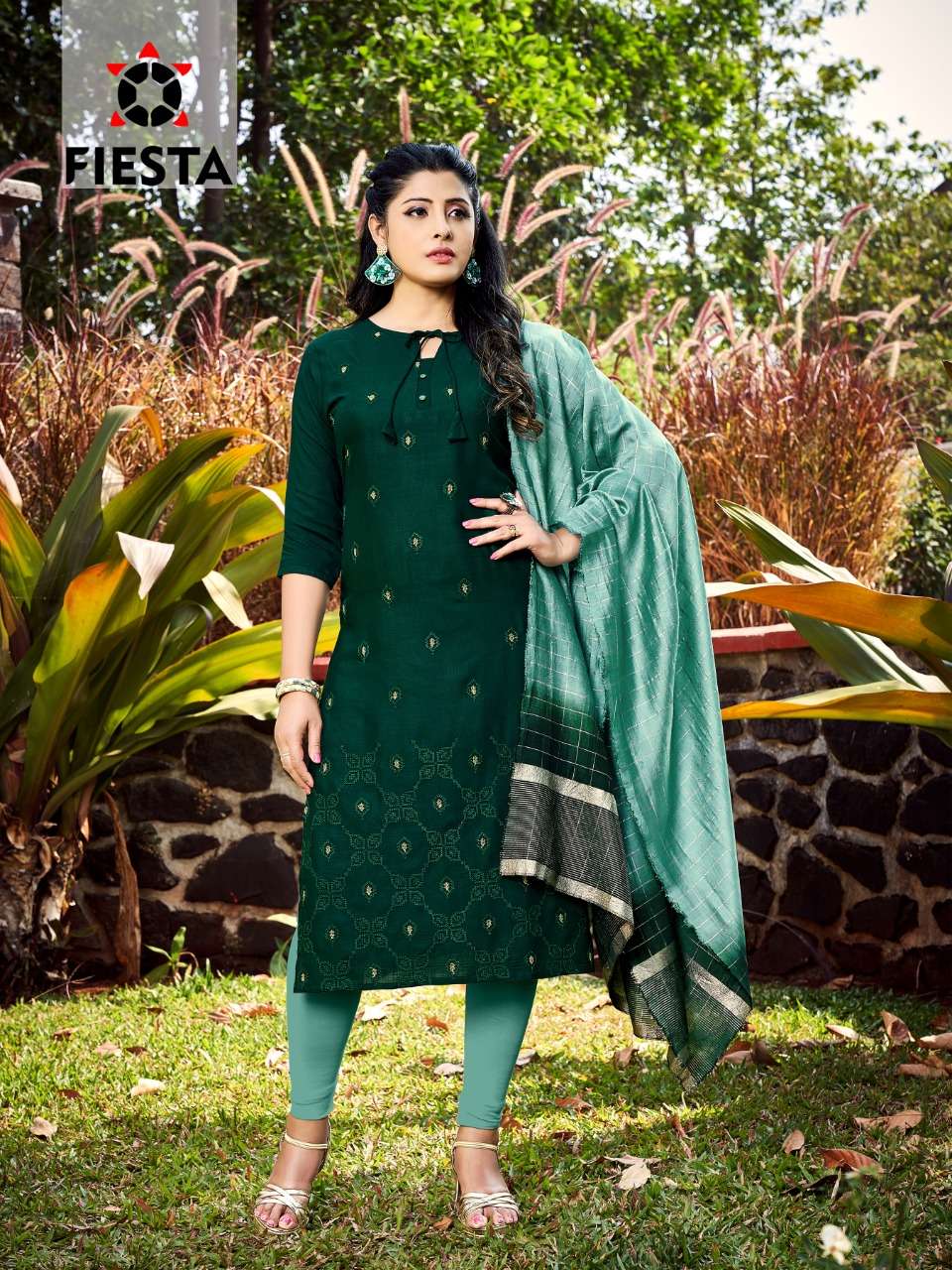 HARLEY BY FIESTA 24001 TO 24007 SERIES DESIGNER STYLISH FANCY COLORFUL BEAUTIFUL PARTY WEAR & ETHNIC WEAR COLLECTION RAYON SLUB EMBROIDERY KURTIS WITH DUPATTA AT WHOLESALE PRICE