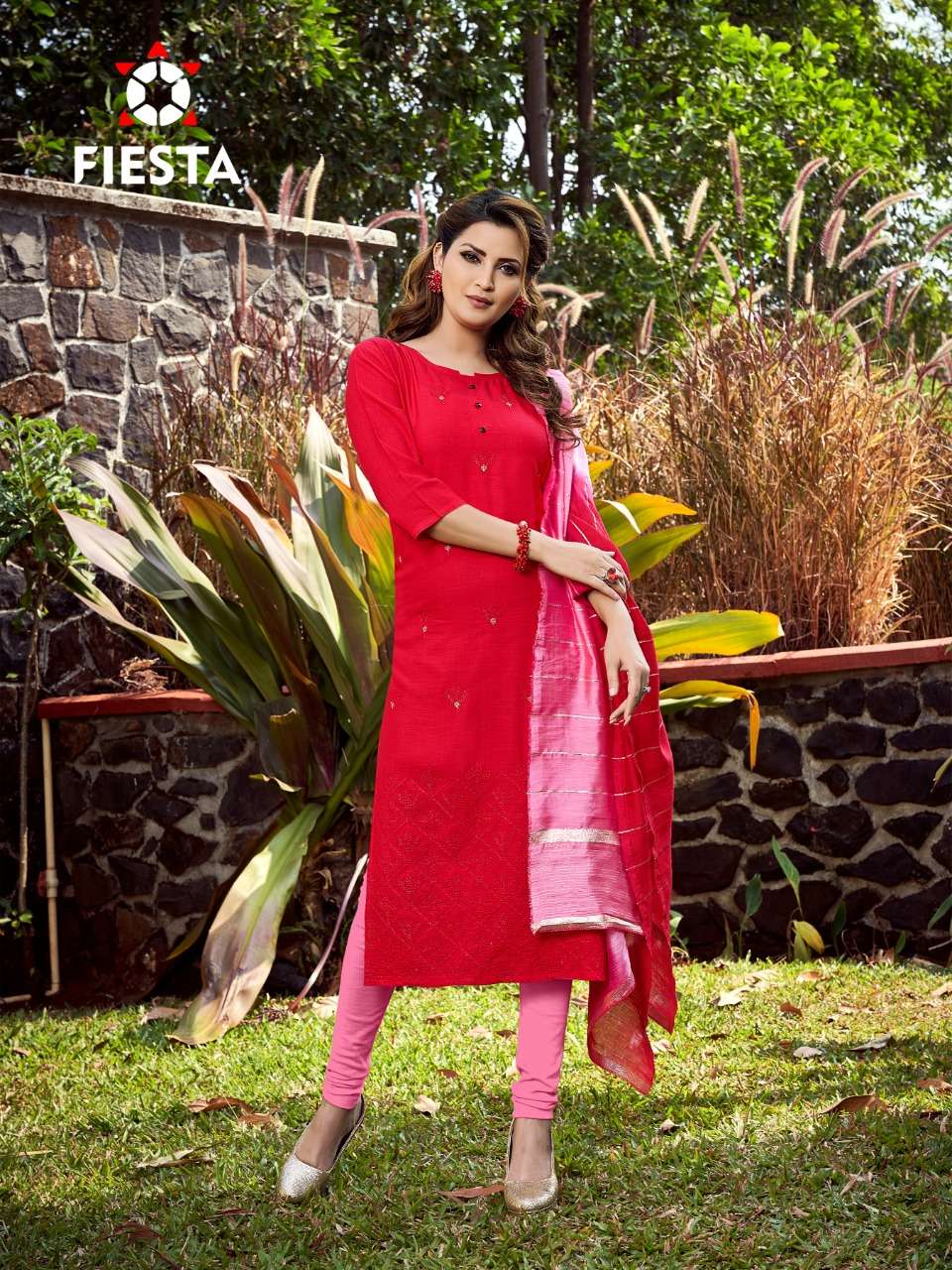 HARLEY BY FIESTA 24001 TO 24007 SERIES DESIGNER STYLISH FANCY COLORFUL BEAUTIFUL PARTY WEAR & ETHNIC WEAR COLLECTION RAYON SLUB EMBROIDERY KURTIS WITH DUPATTA AT WHOLESALE PRICE