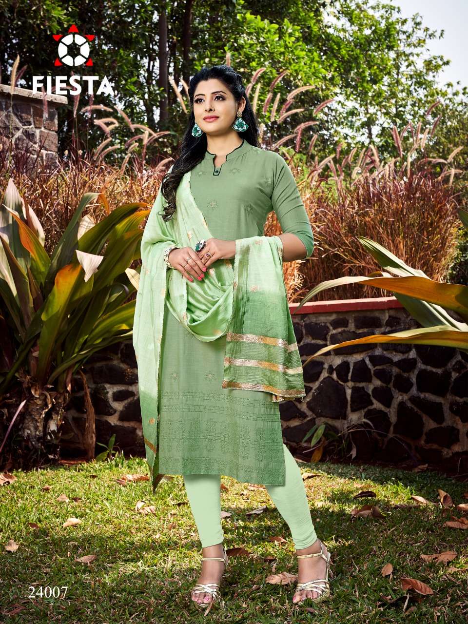 HARLEY BY FIESTA 24001 TO 24007 SERIES DESIGNER STYLISH FANCY COLORFUL BEAUTIFUL PARTY WEAR & ETHNIC WEAR COLLECTION RAYON SLUB EMBROIDERY KURTIS WITH DUPATTA AT WHOLESALE PRICE