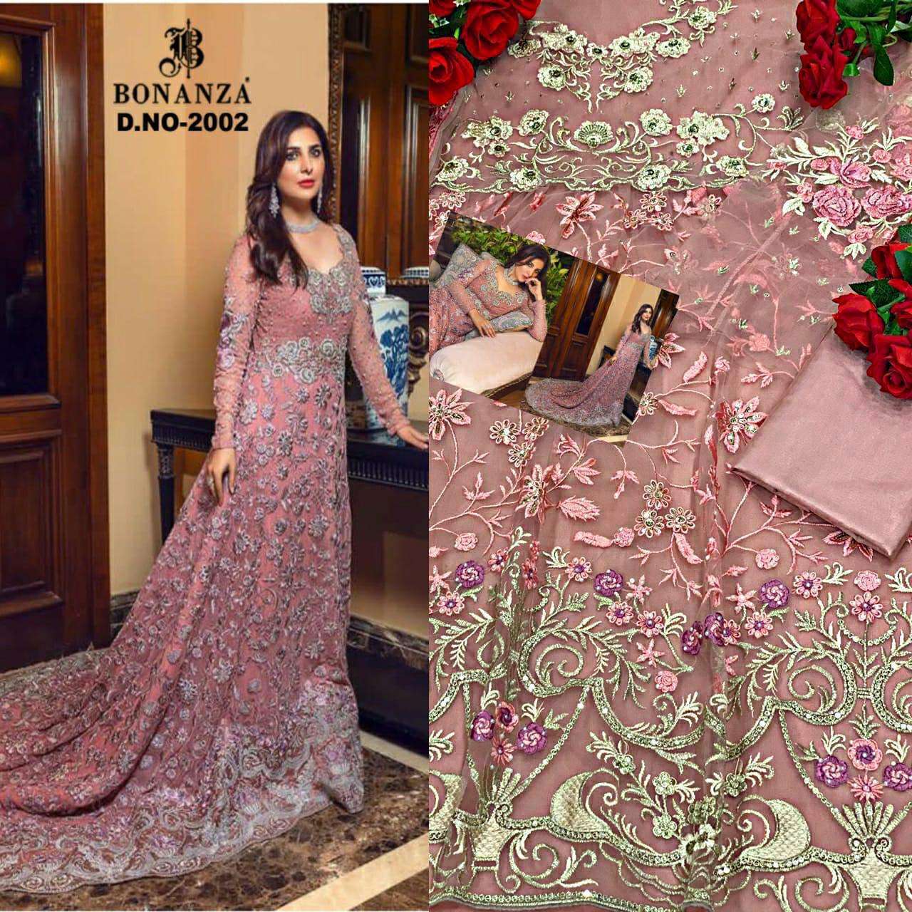 BONANZA HIT DESIGN 2002 BY BONANZA PAKISTANI SUITS BEAUTIFUL FANCY COLORFUL STYLISH PARTY WEAR & OCCASIONAL WEAR GEORGETTE WITH EMBROIDERY DRESSES AT WHOLESALE PRICE